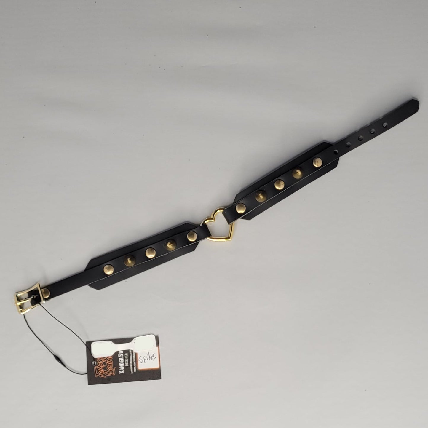 Choker - fancy heart choker - XPCK021 Gold Medium Studs - Double Gold Heart Spikes MEDIUM