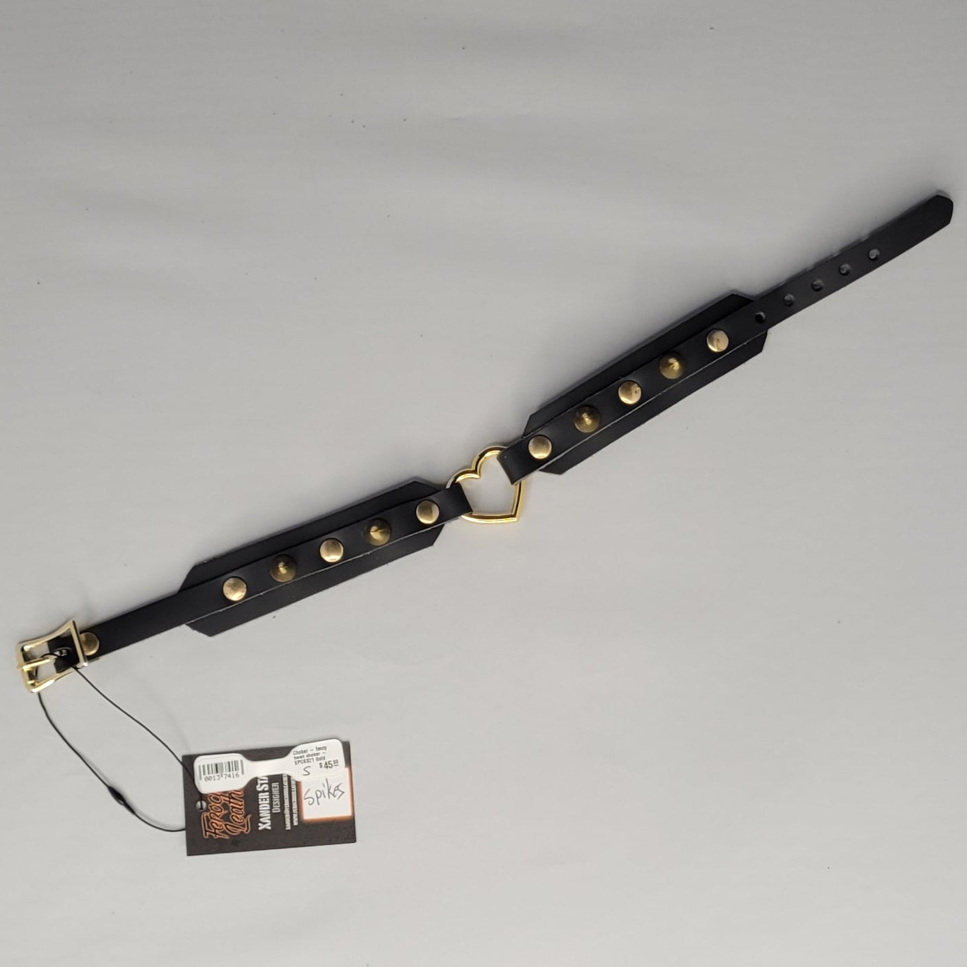 Choker - fancy heart choker - XPCK021 Gold Small- Double Gold Heart (Spikes OR Clouté) SMALL