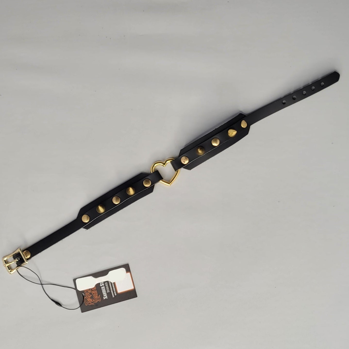 Choker - fancy heart choker - XPCK021 Gold Medium Studs - Double Gold Heart Spikes MEDIUM