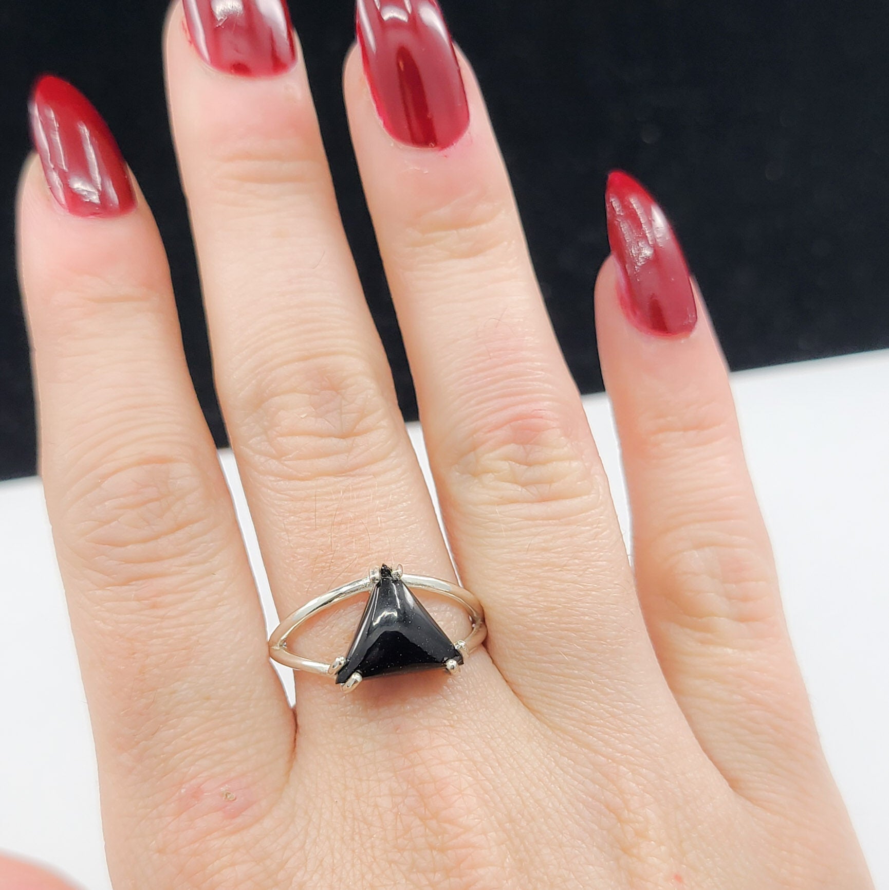 Black Triangle Onyx Ring