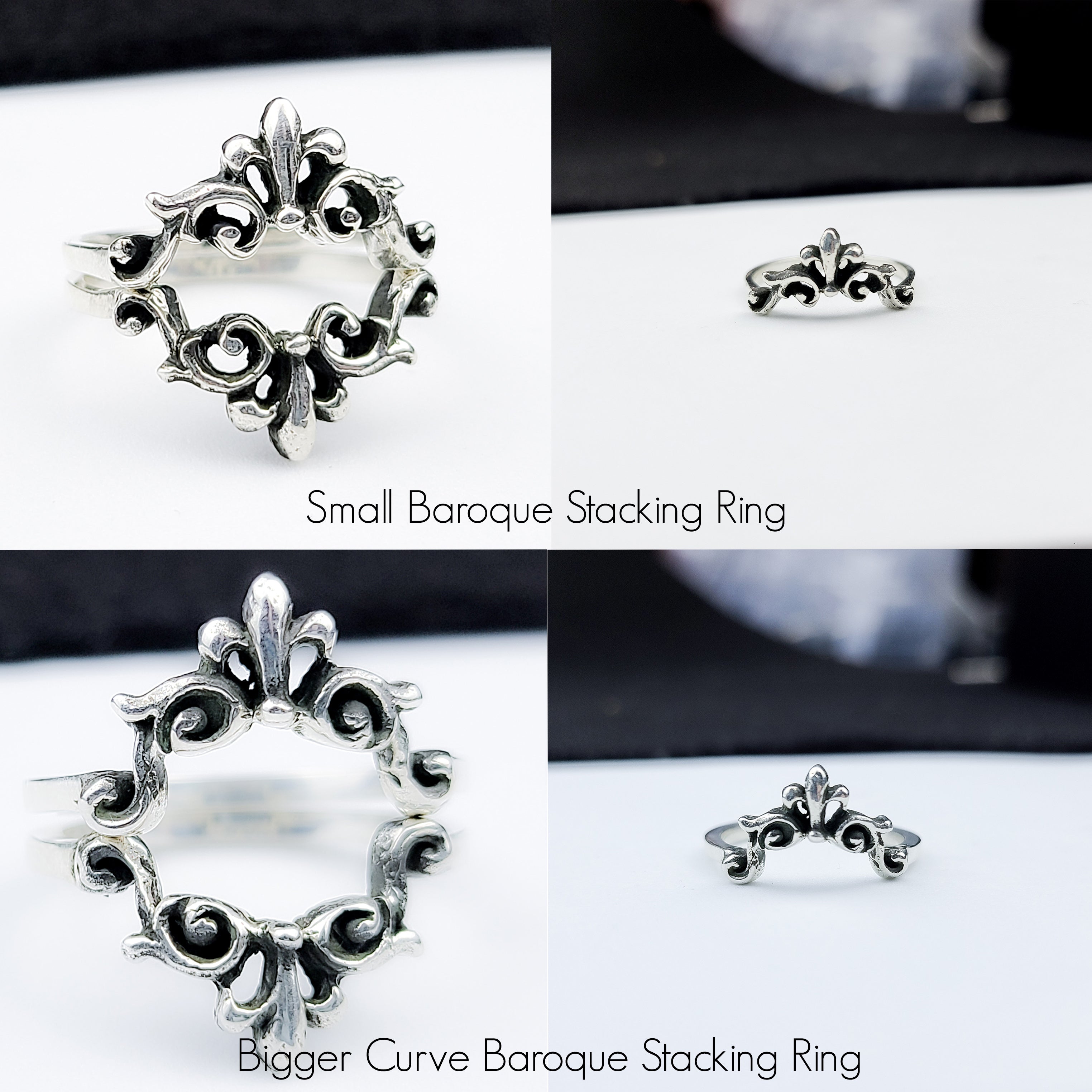 Silver Small Baroque Curves Lace Ring