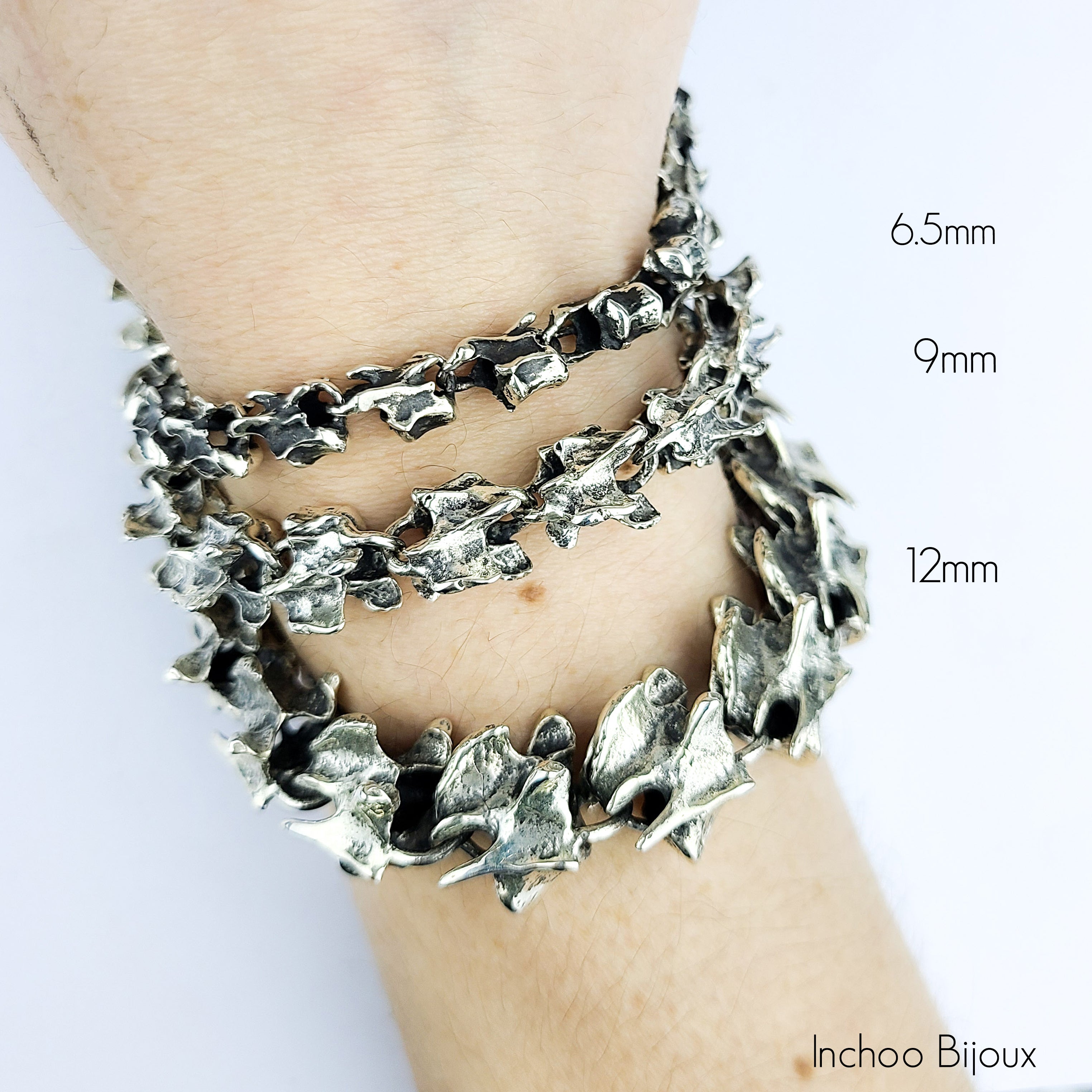 Chunky Spine Bracelet, Heavy Silver Mens Bracelet Vertebrae