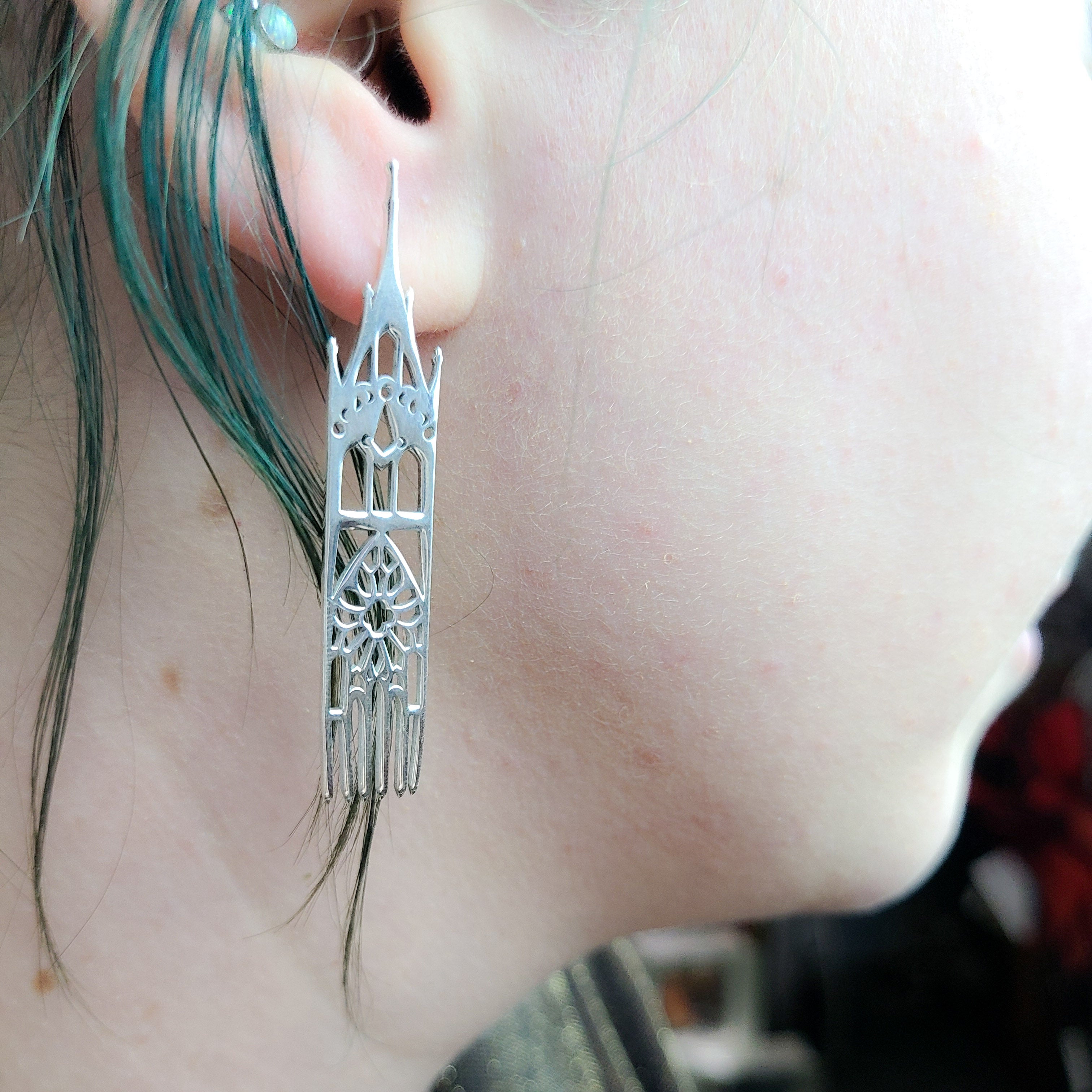 Sterling Silver Moon Cathedral Temple Earrings - Inchoo Bijoux