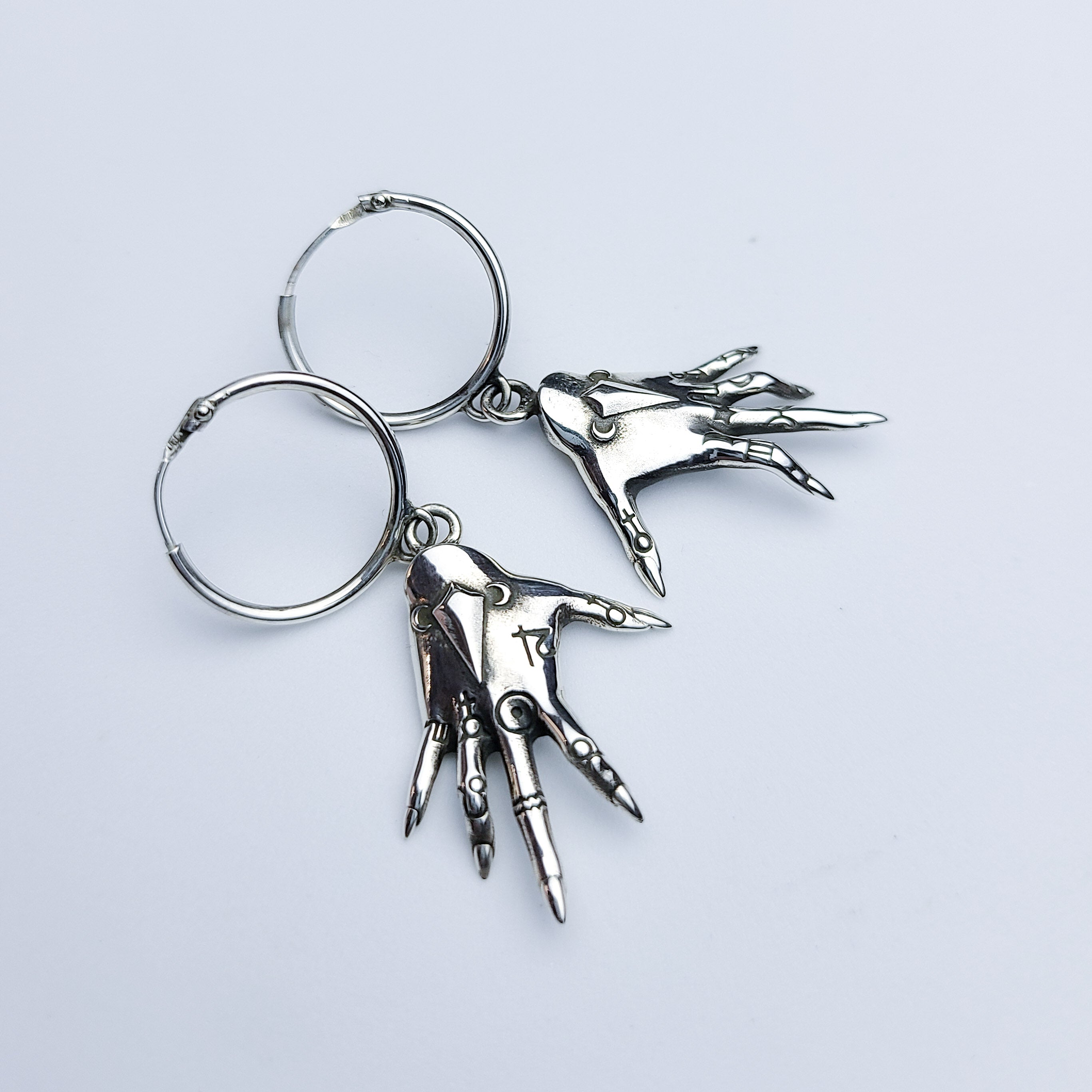 Palmistry Witch Hands Hoop Earrings in Sterling Silver - Inchoo Bijoux