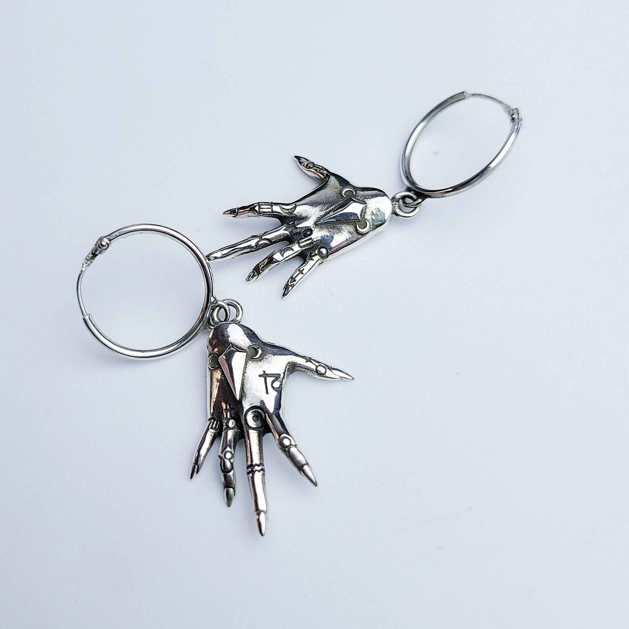 Palmistry Witch Hands Hoop Earrings in Sterling Silver - Inchoo Bijoux