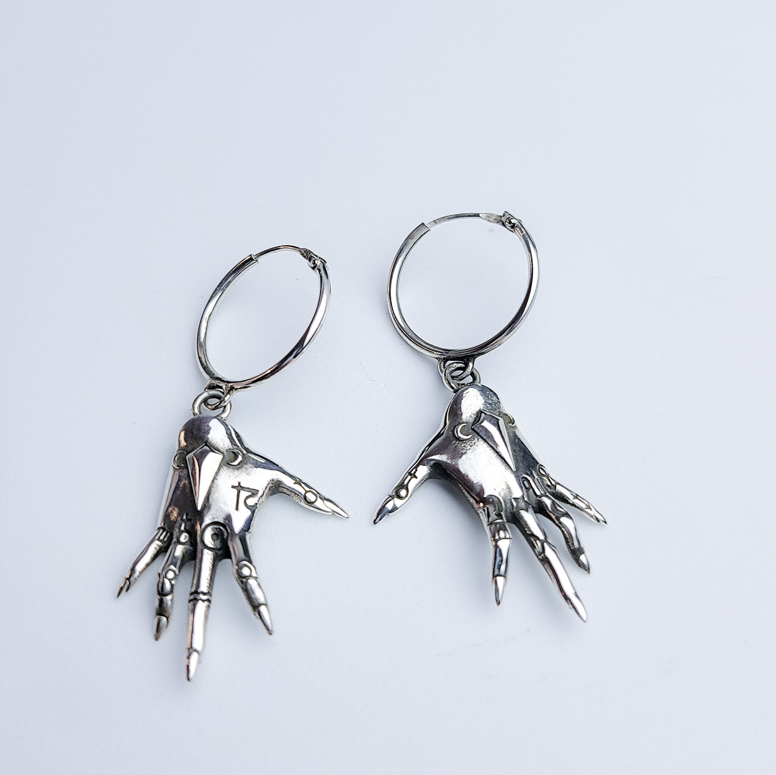 Palmistry Witch Hands Hoop Earrings in Sterling Silver - Inchoo Bijoux