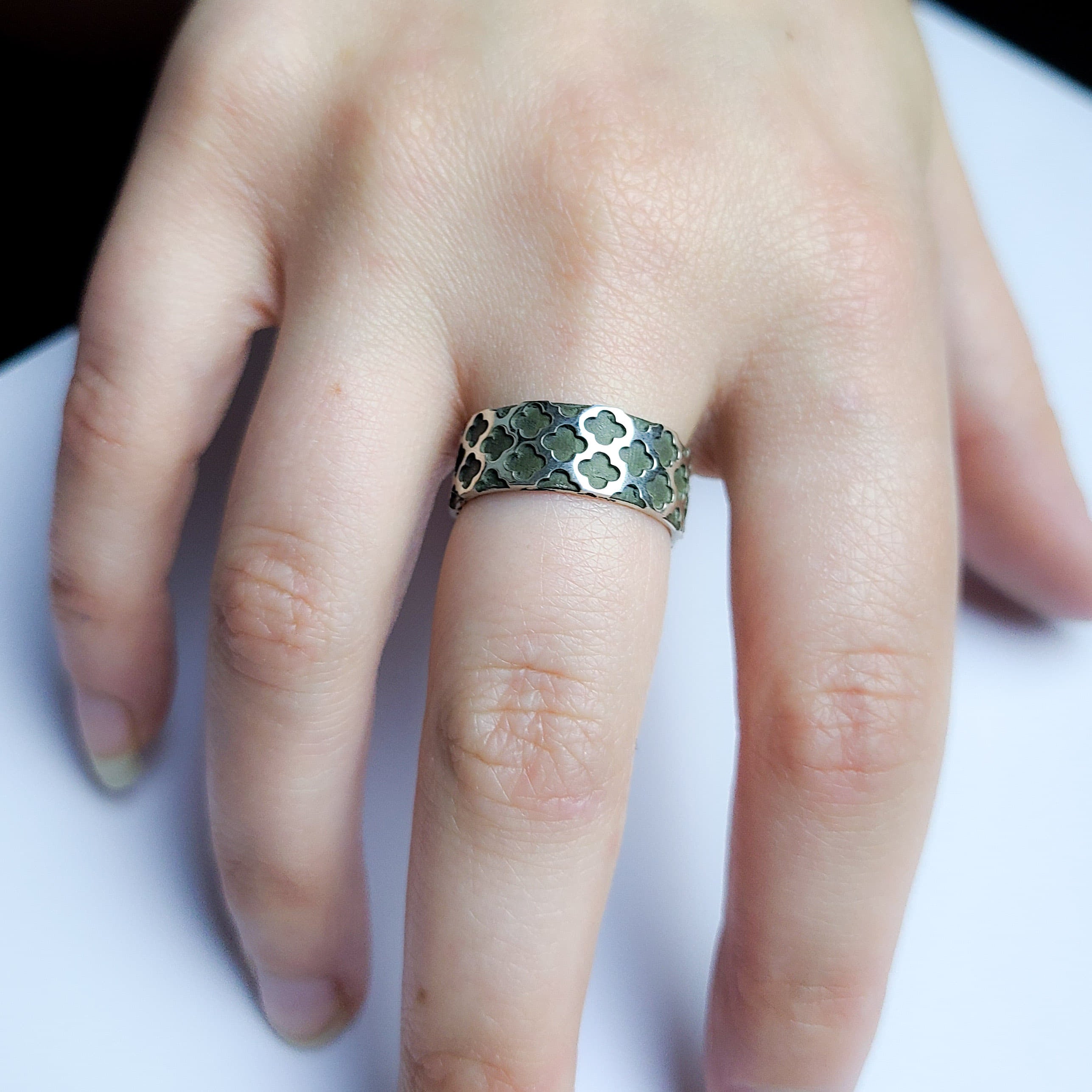 8mm Wide Confessional Pattern Ring Band-Ring-Inchoo Bijoux-Inchoo Bijoux