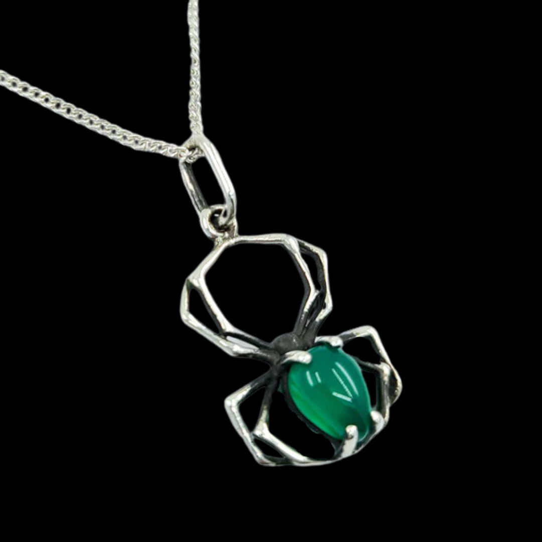 Glowing Green Onyx Spider Pendant