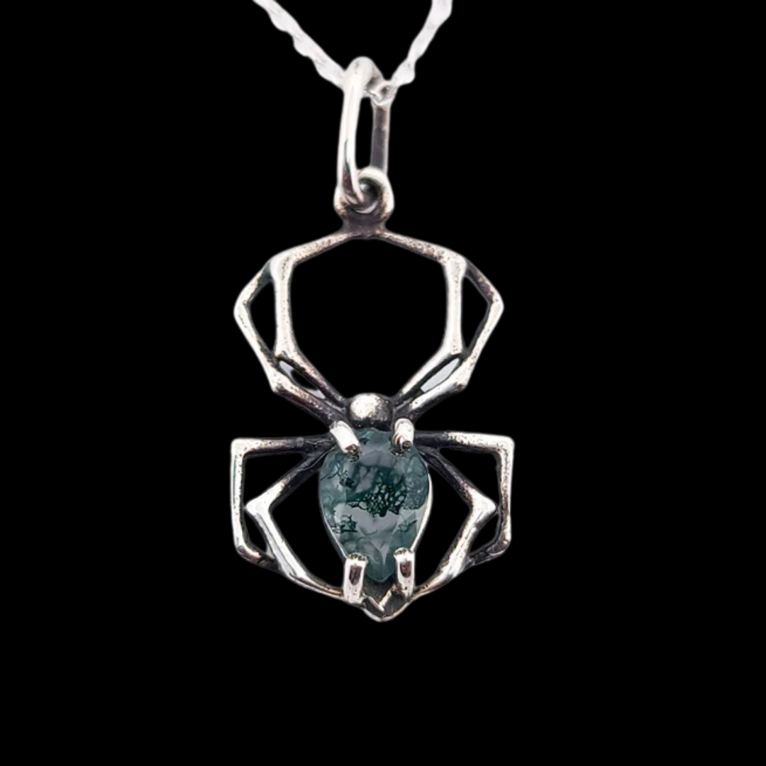Green Moss Agate Spider Pendant