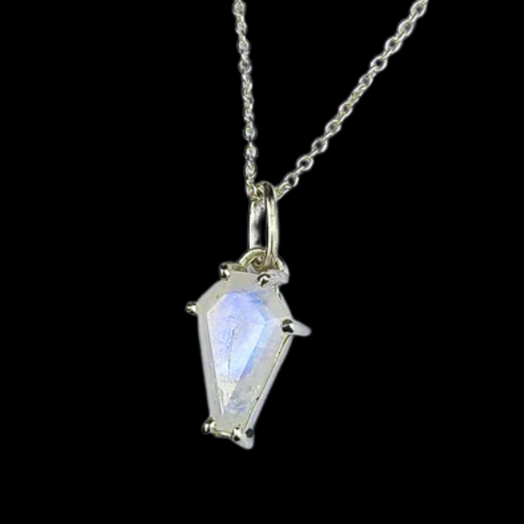 Rainbow Moonstone Coffin Necklace Pendant (8x13) - Inchoo Bijoux