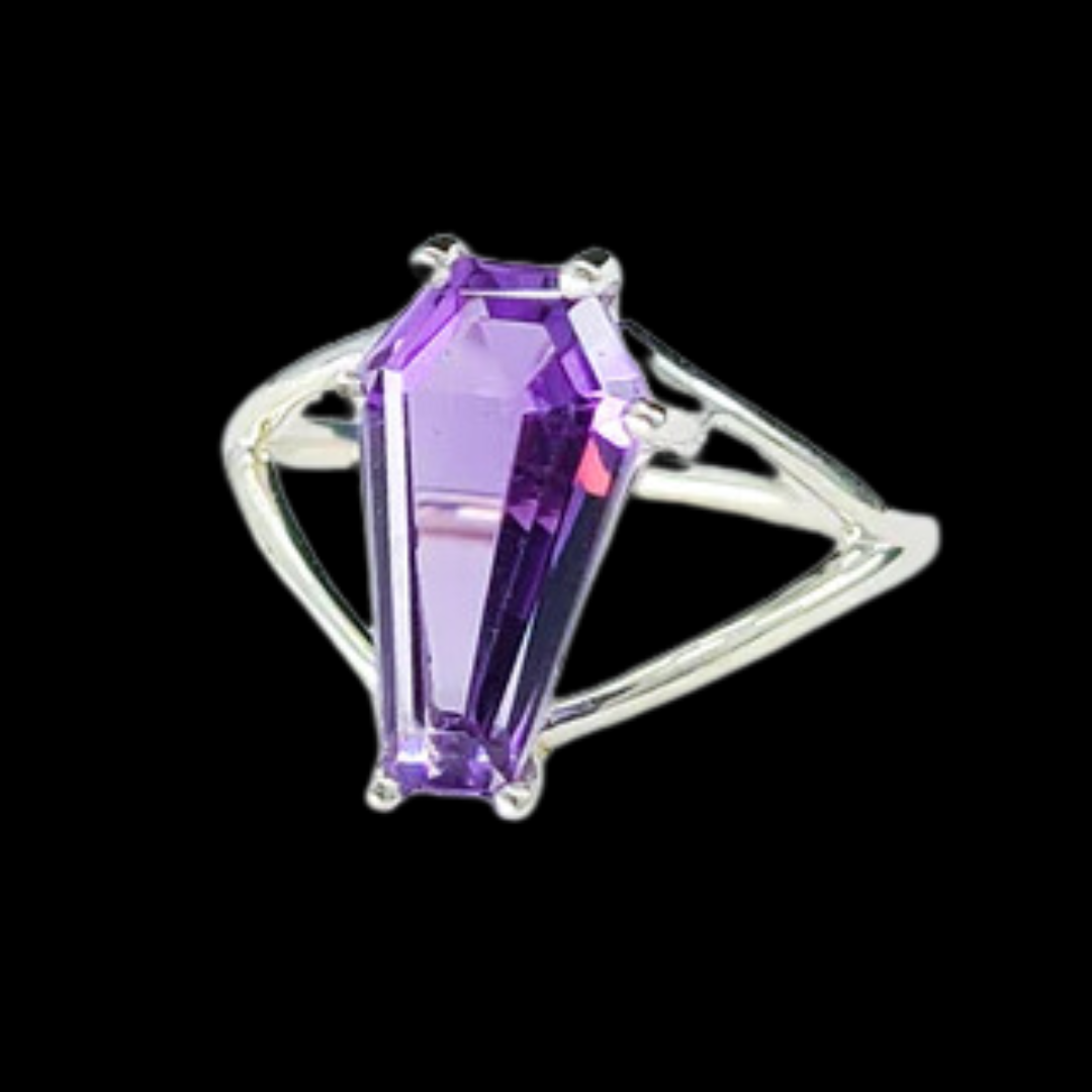 Big Purple Amethyst Coffin Ring - Inchoo Bijoux