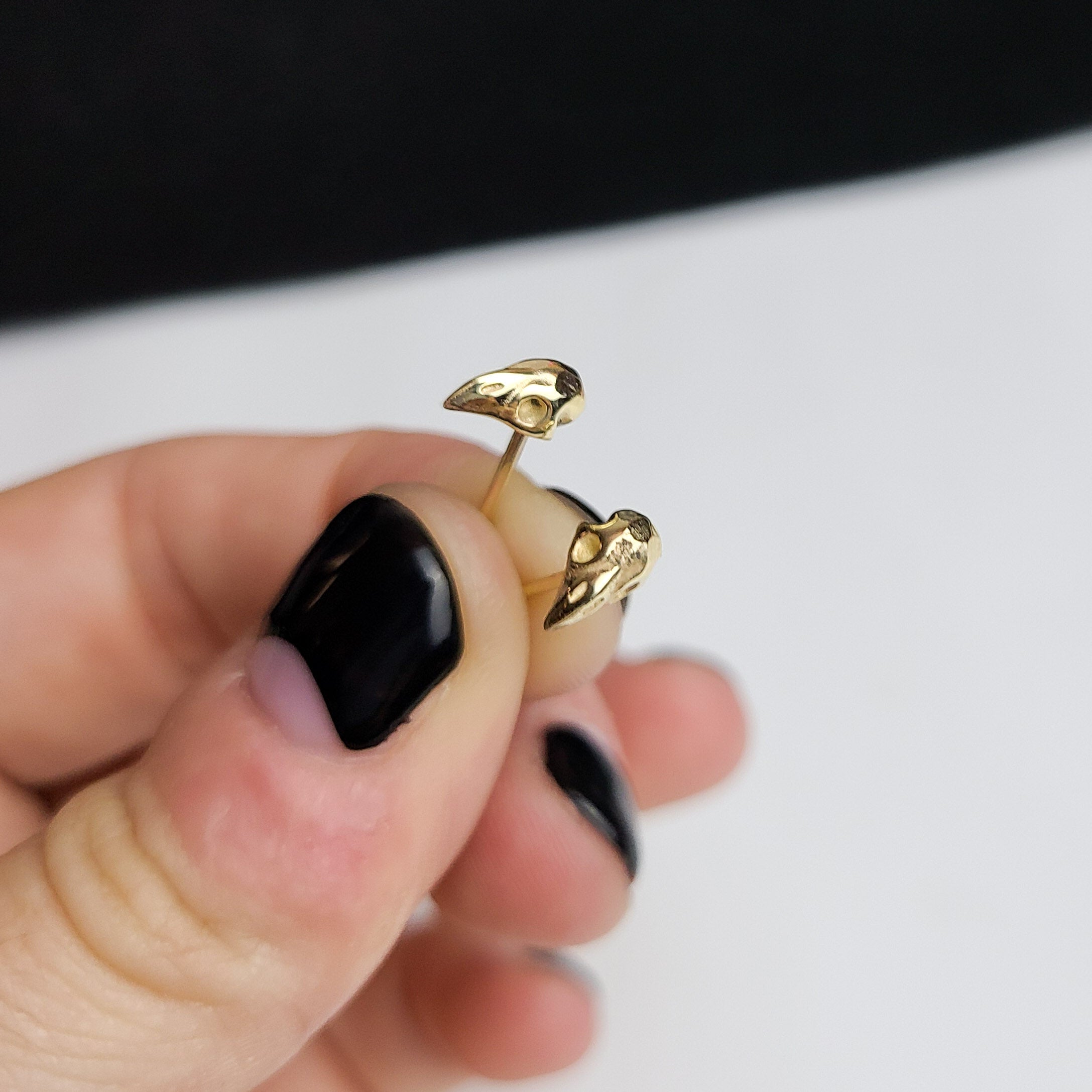Tiny Bird Skull Earrings - Gold Options