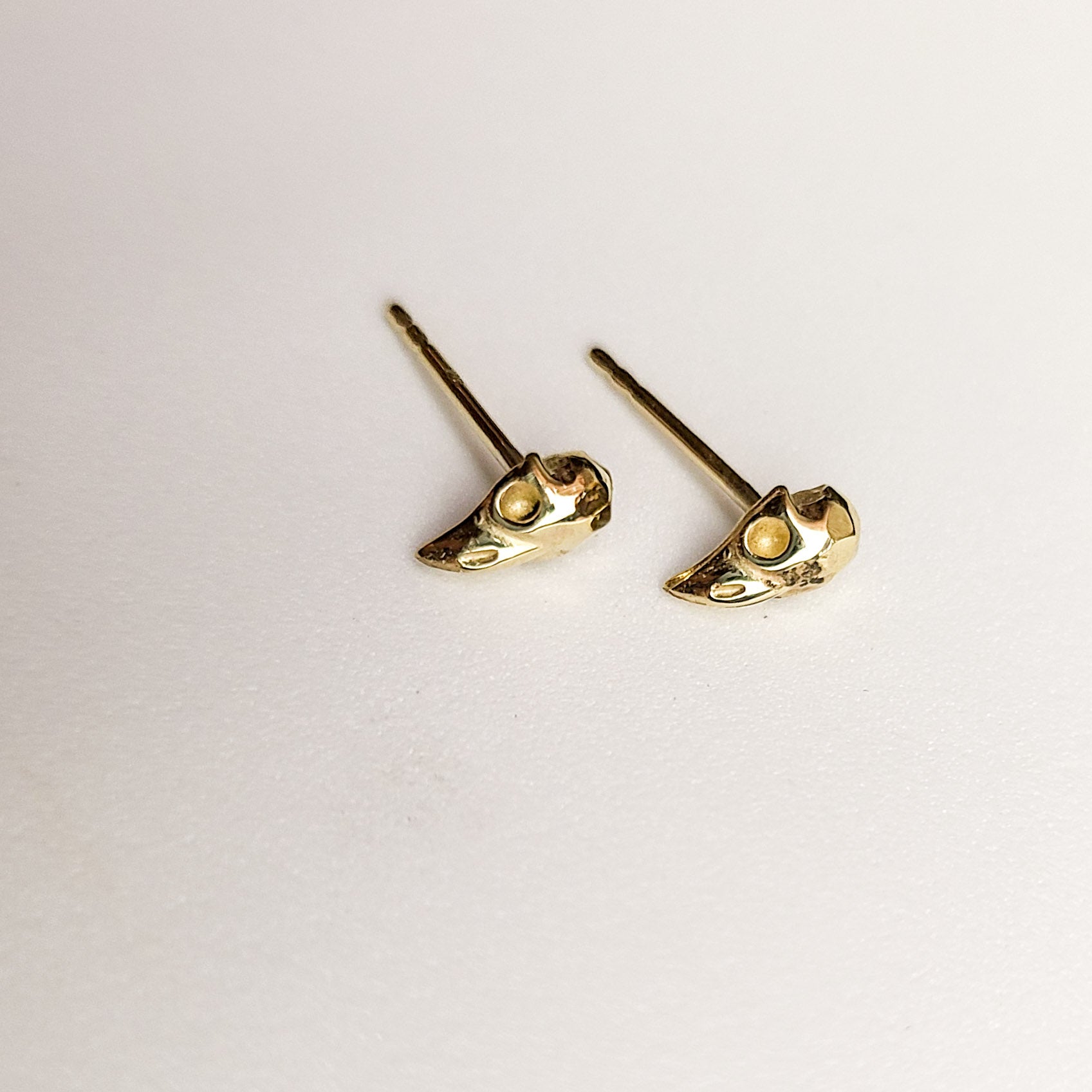 Tiny Bird Skull Earrings - Gold Options