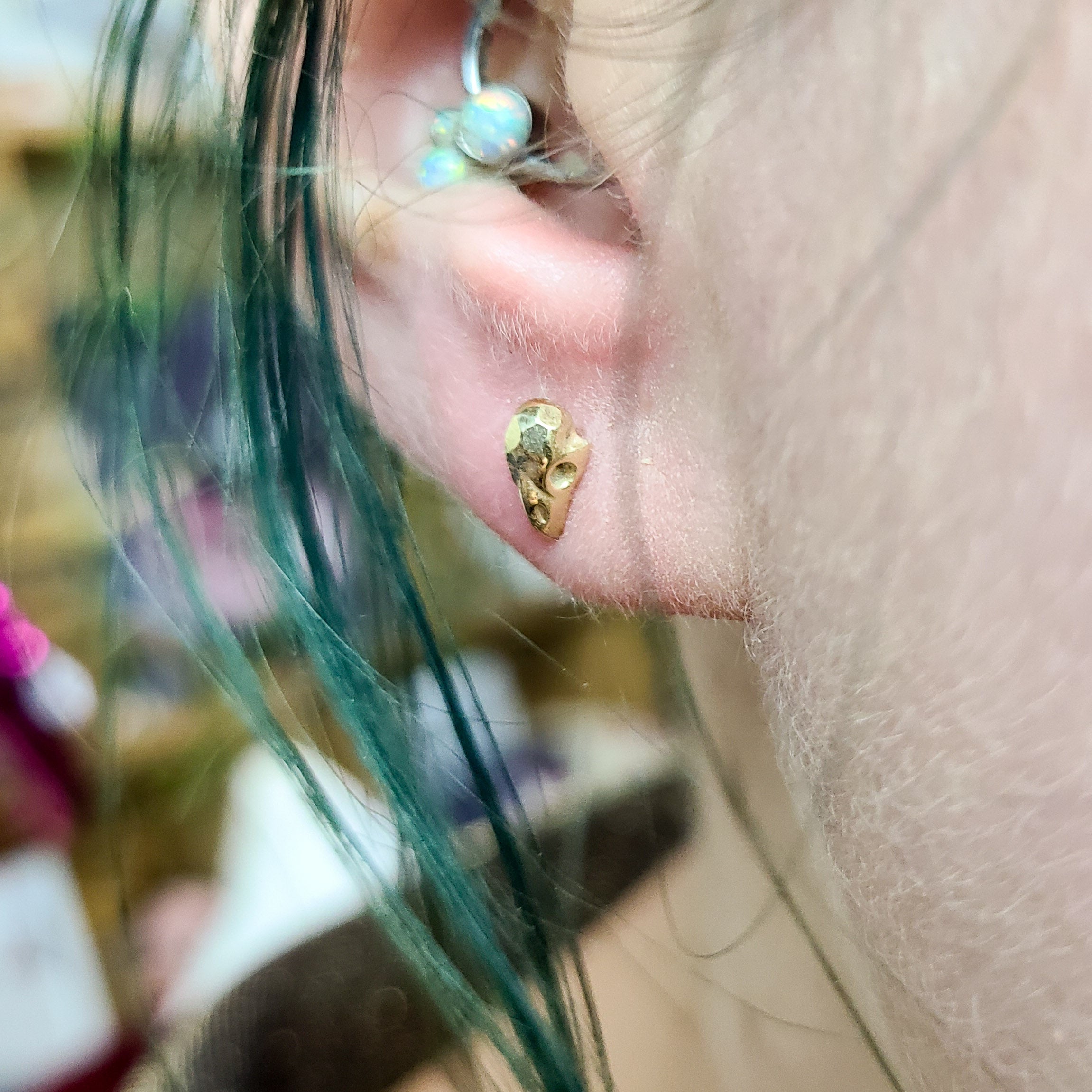 Tiny Bird Skull Earrings - Gold Options