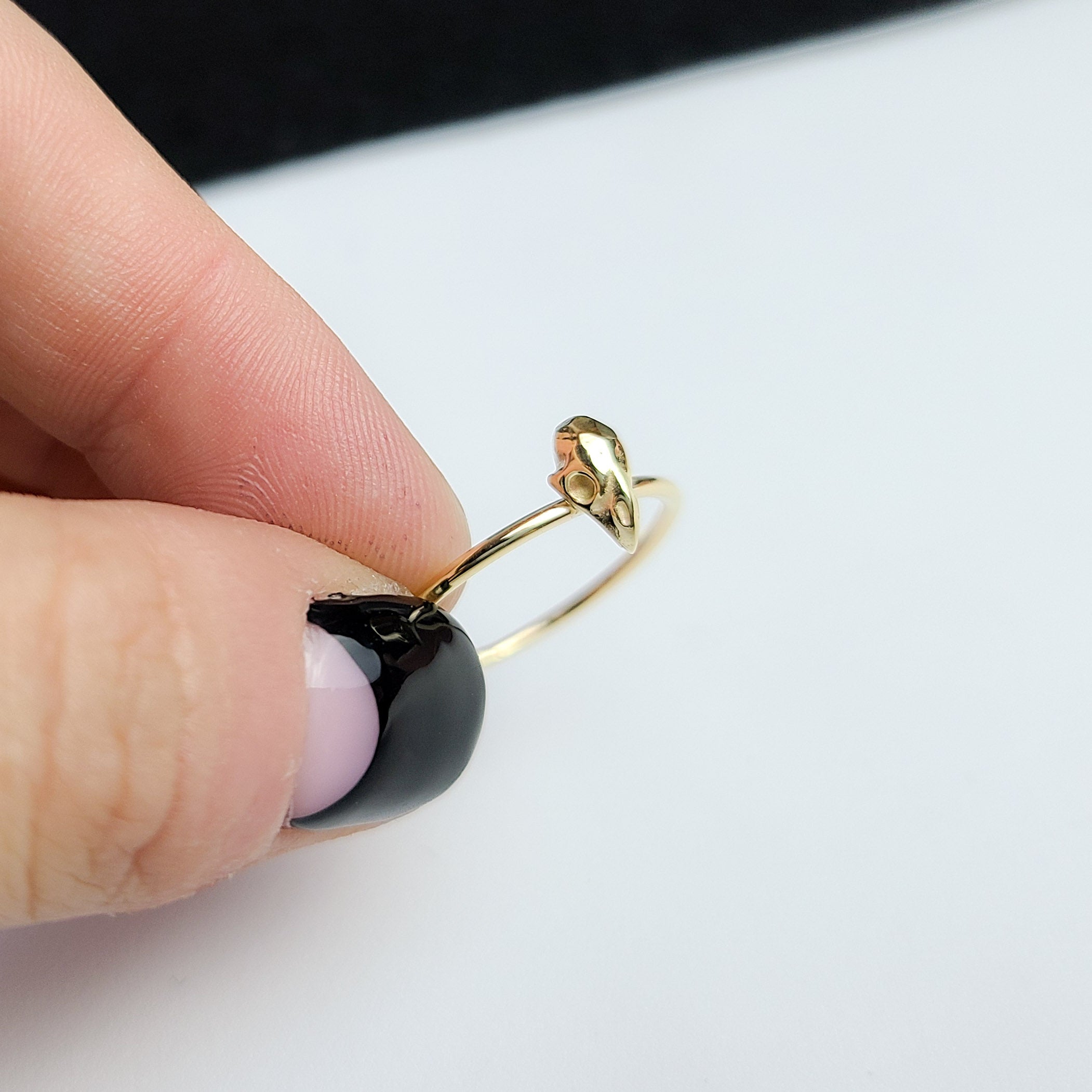 Tiny Bird Skull Ring - Gold Options