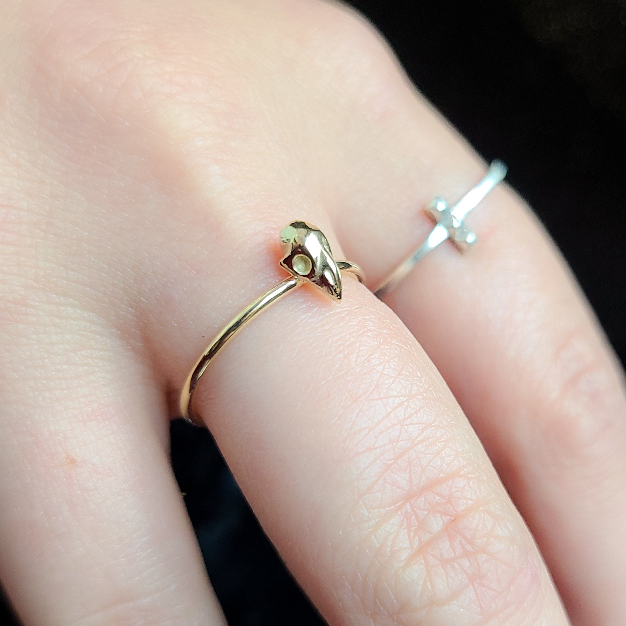 Tiny Bird Skull Ring - Gold Options