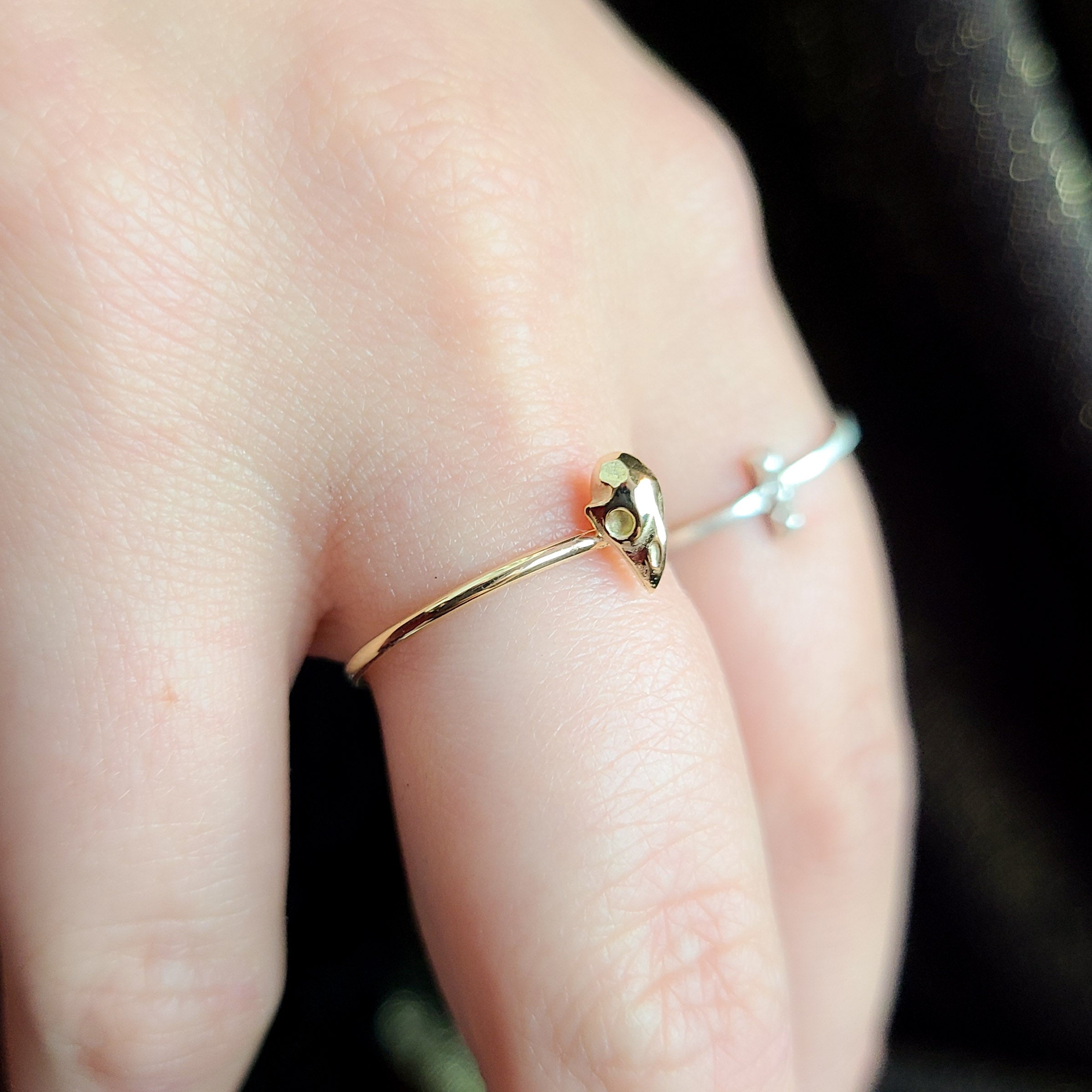 Tiny Bird Skull Ring - Gold Options