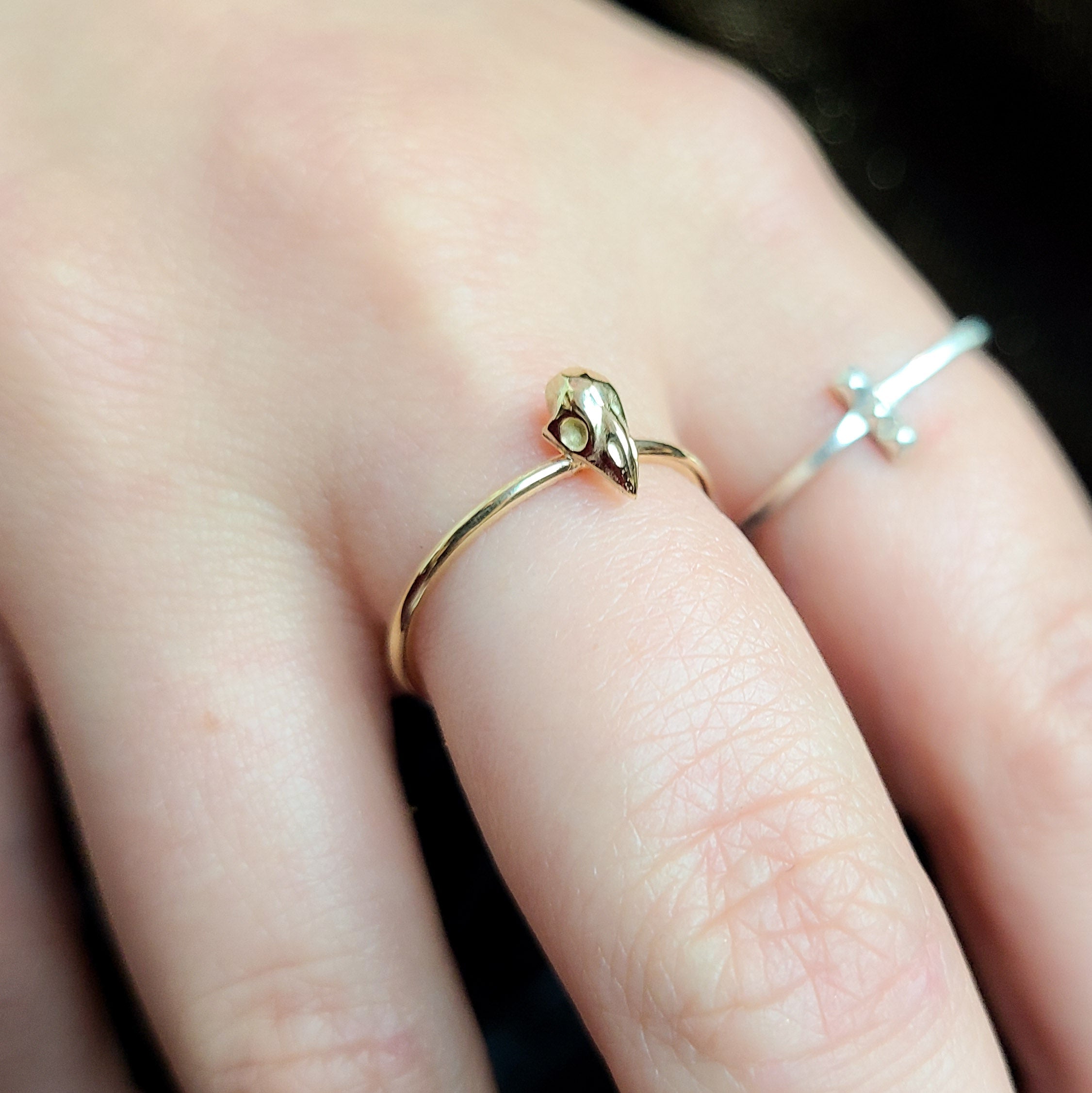 Tiny Bird Skull Ring - Gold Options