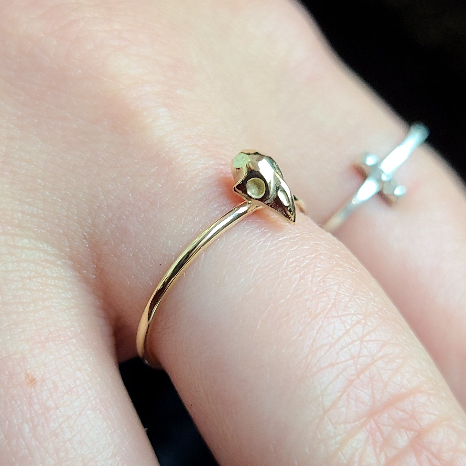 Tiny Bird Skull Ring - Gold Options