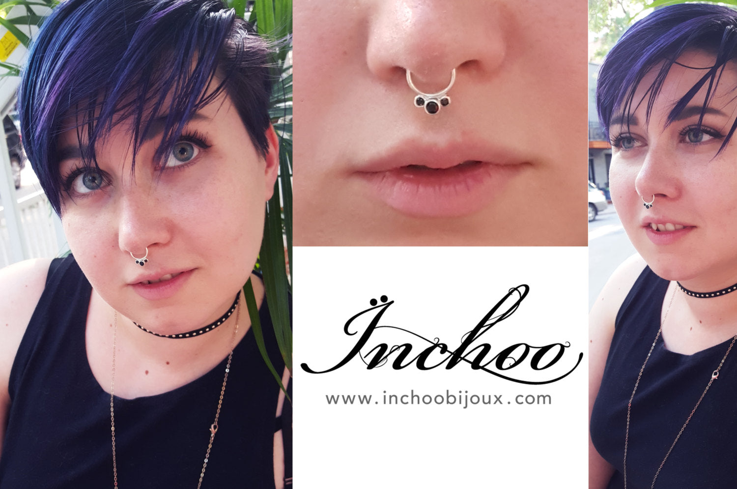 3 Gems Septum, Black Onyx and Cz - Inchoo Bijoux
