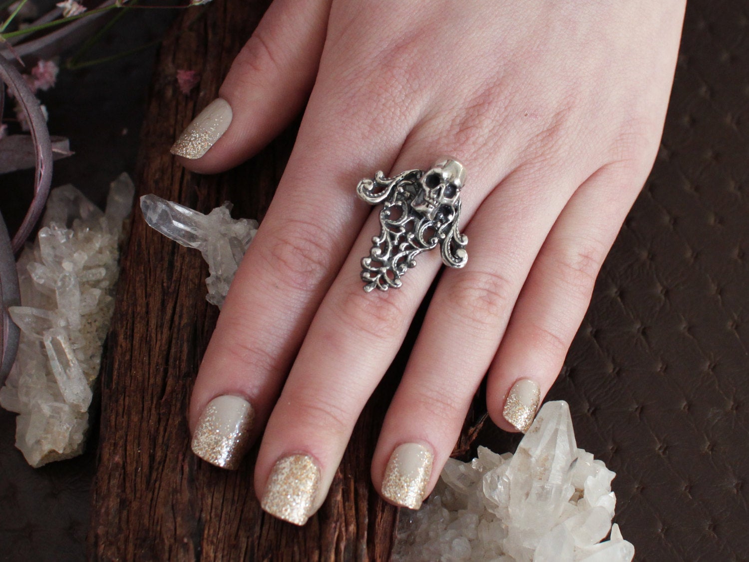 Silver Skull & Lace Cross Ring-Ring-Inchoo Bijoux-Inchoo Bijoux