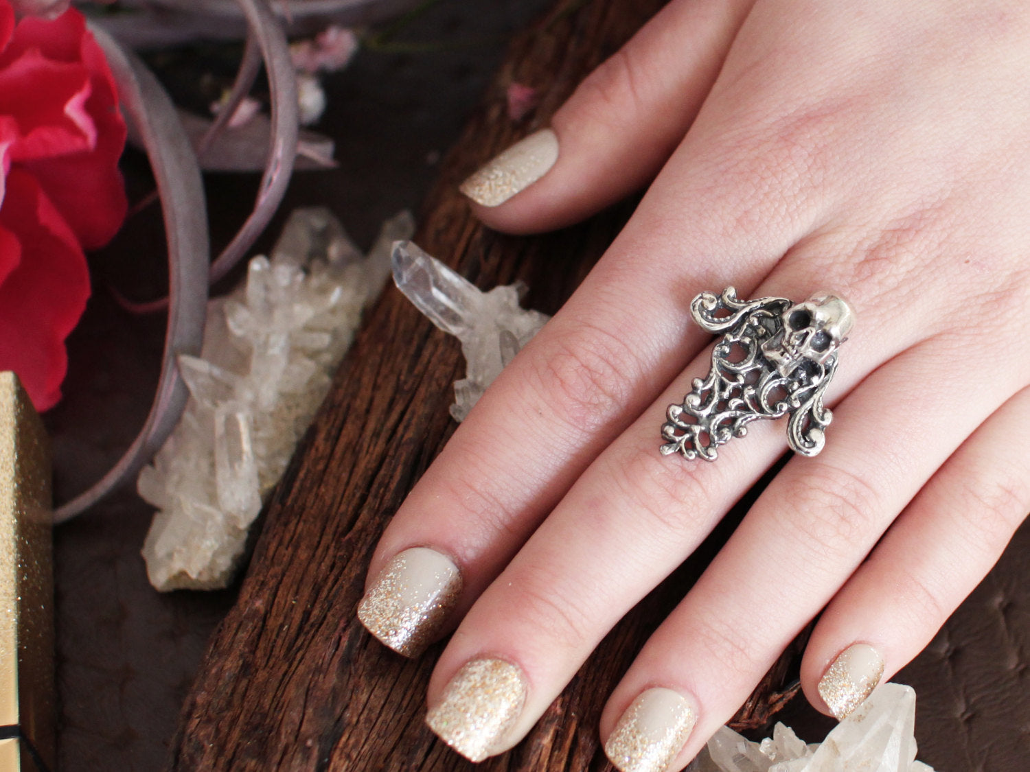 Silver Skull & Lace Cross Ring-Ring-Inchoo Bijoux-Inchoo Bijoux