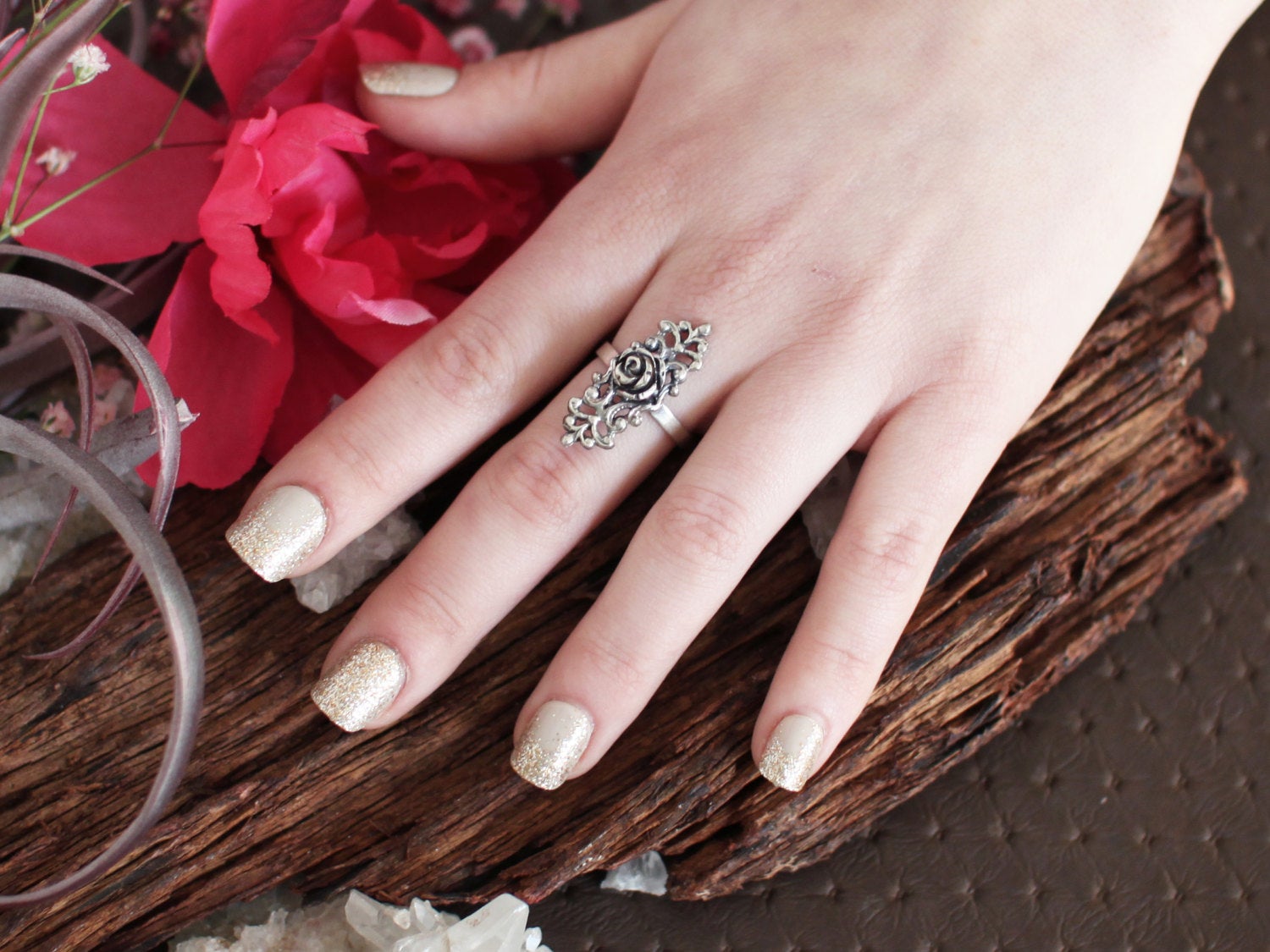 Silver Gothic Rose Ring with Lace-Ring-Inchoo Bijoux-Inchoo Bijoux
