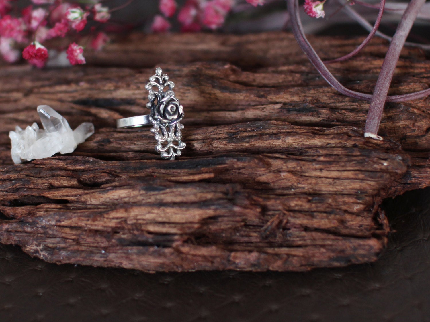 Silver Gothic Rose Ring with Lace-Ring-Inchoo Bijoux-Inchoo Bijoux