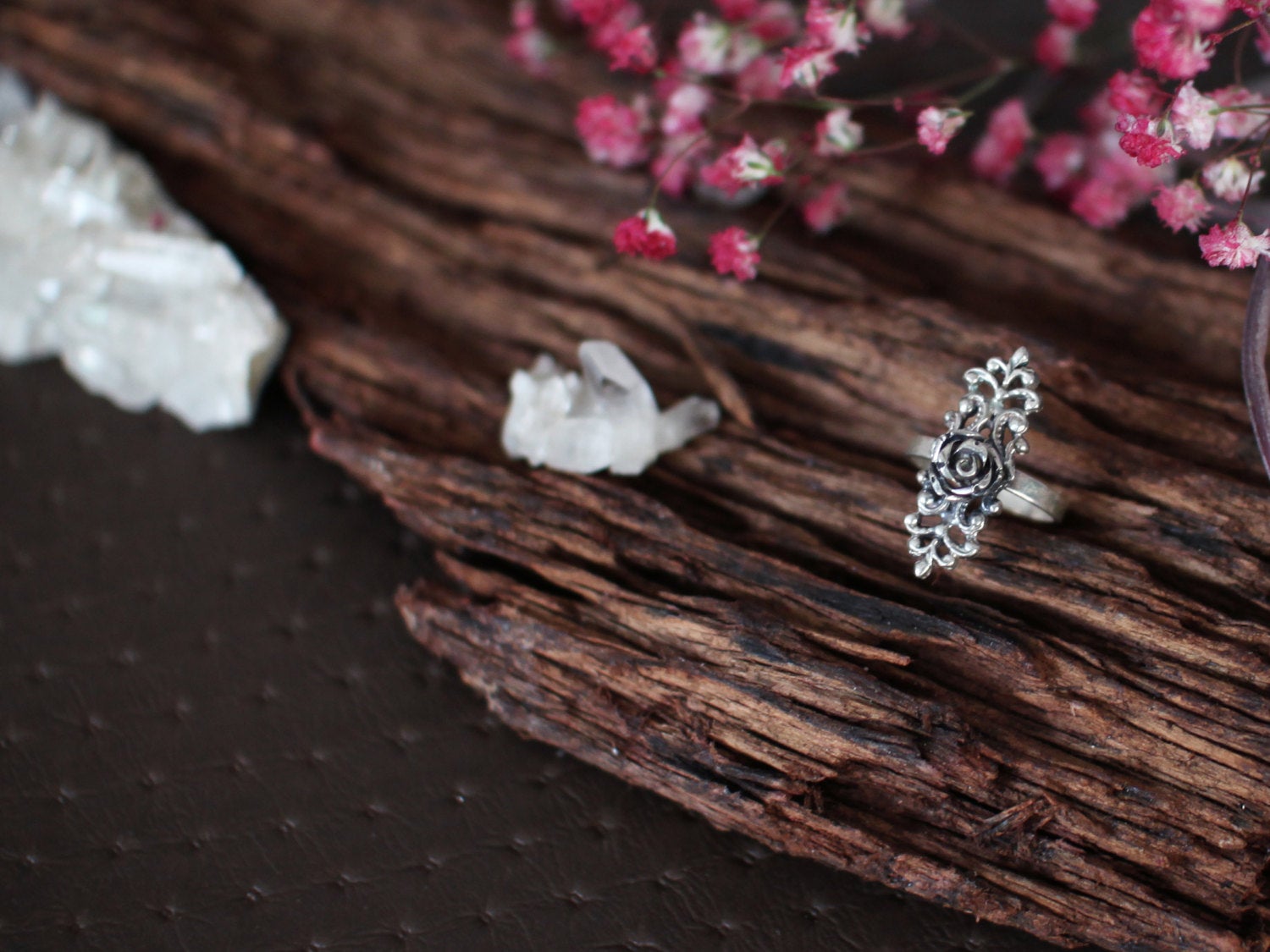 Silver Gothic Rose Ring with Lace-Ring-Inchoo Bijoux-Inchoo Bijoux