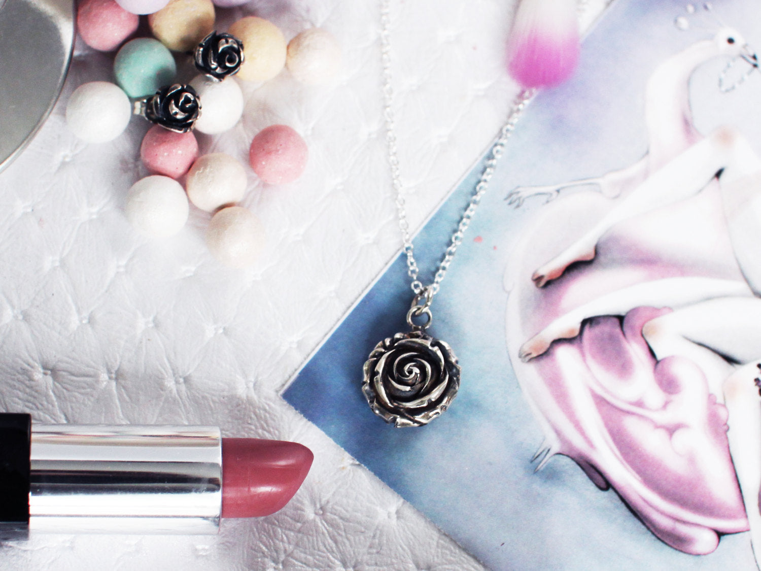 Silver Rose Pendant Flower - Inchoo Bijoux