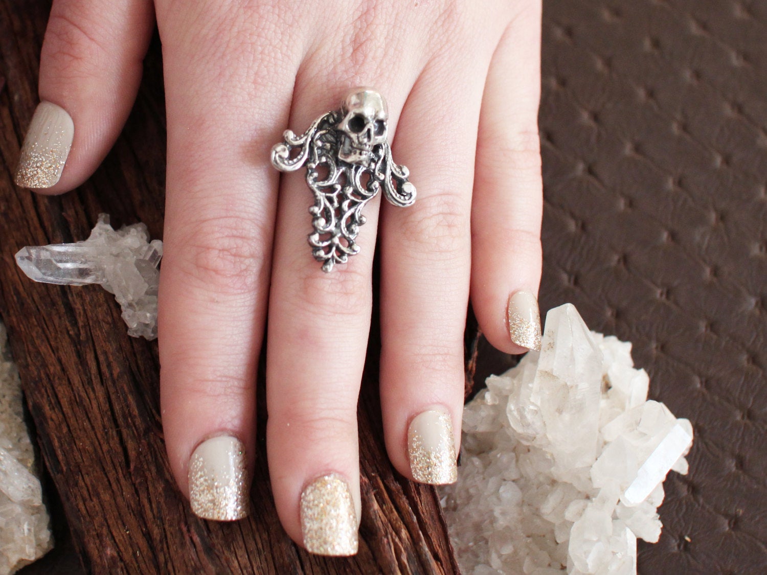 Silver Skull & Lace Cross Ring-Ring-Inchoo Bijoux-Inchoo Bijoux