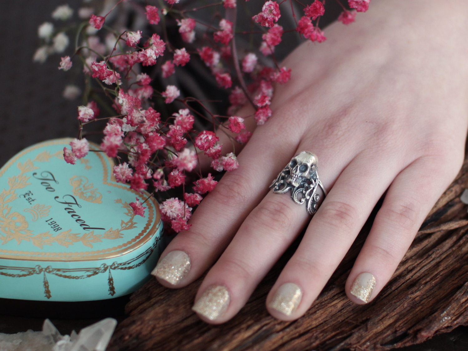 Silver Skull & Lace Ring - Inchoo Bijoux