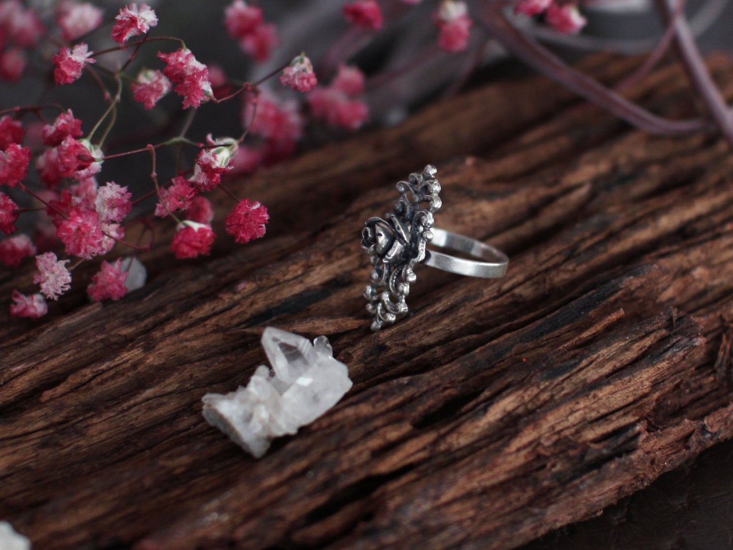 Silver Gothic Rose Ring with Lace-Ring-Inchoo Bijoux-Inchoo Bijoux
