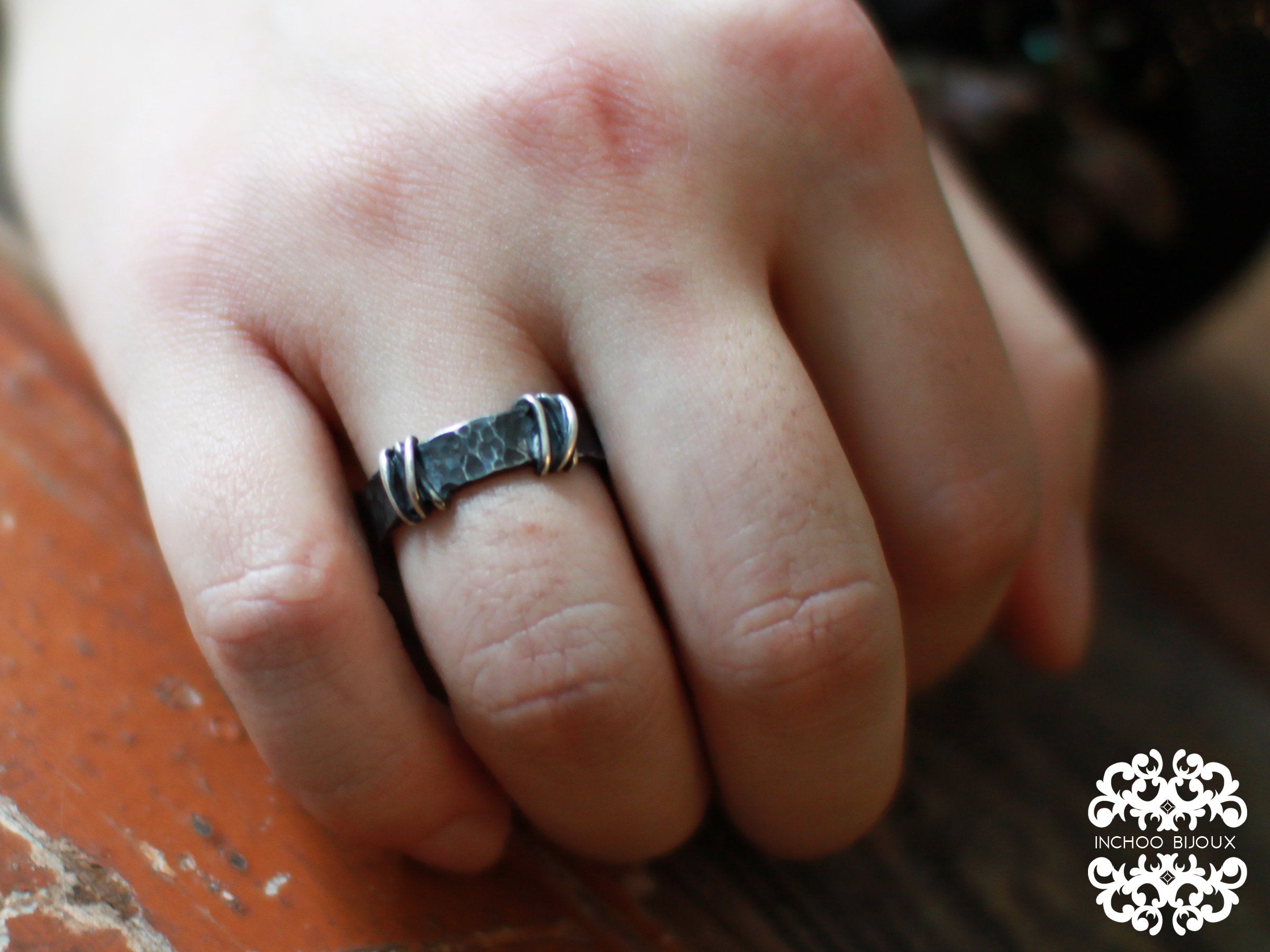 5mm Hammered Silver Mens Wedding Band Ring - Inchoo Bijoux