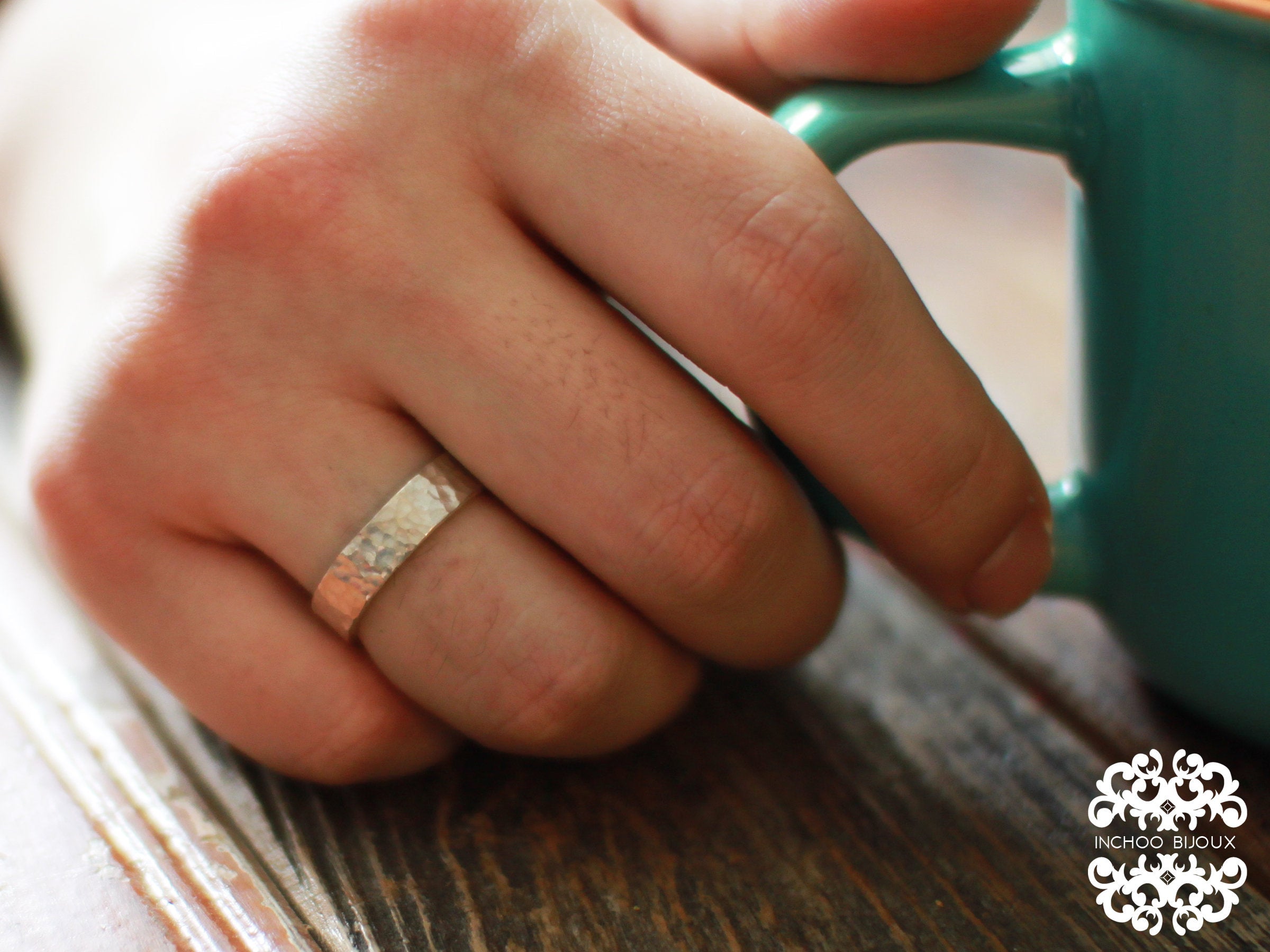 Hammered Textured Silver Mens Wedding Band - Inchoo Bijoux