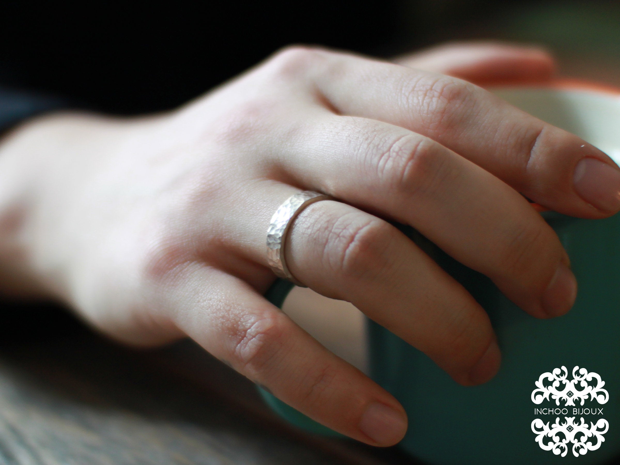 Hammered Textured Silver Mens Wedding Band - Inchoo Bijoux