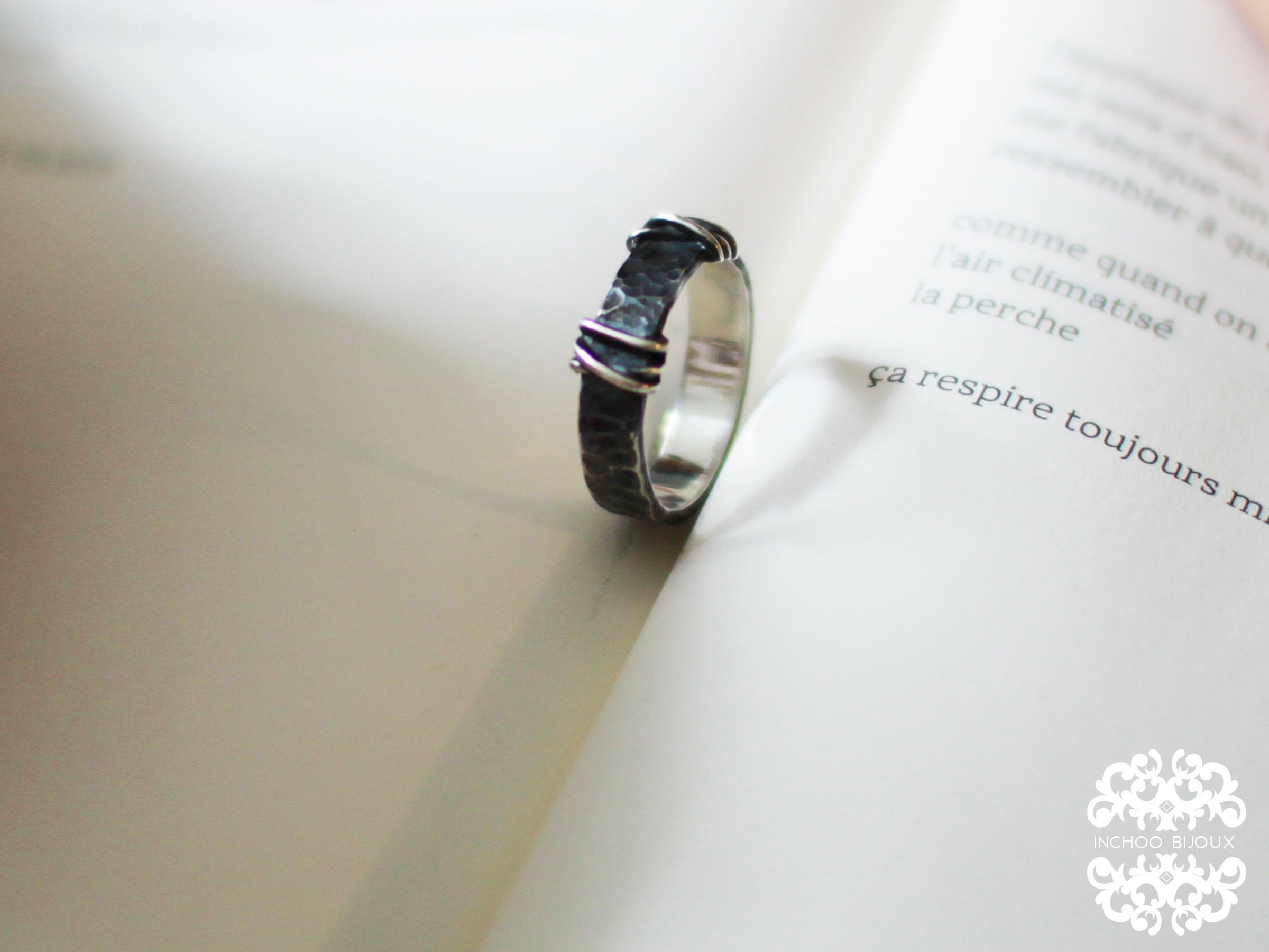 5mm Hammered Silver Mens Wedding Band Ring - Inchoo Bijoux