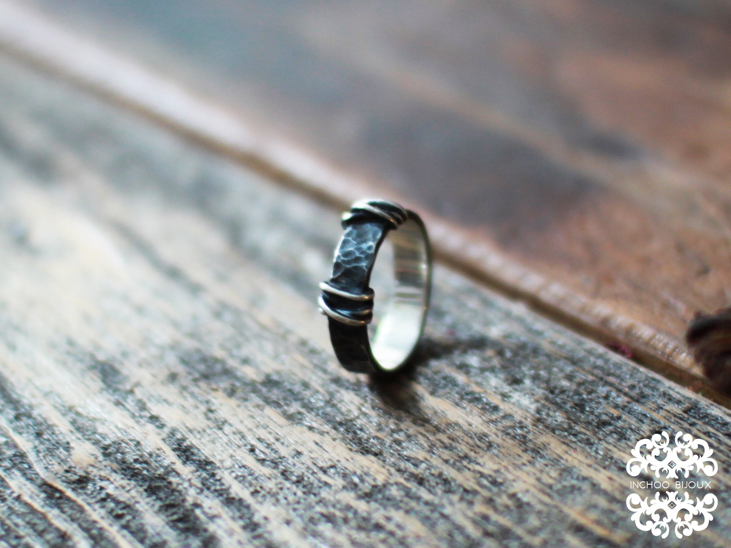 5mm Hammered Silver Mens Wedding Band Ring - Inchoo Bijoux
