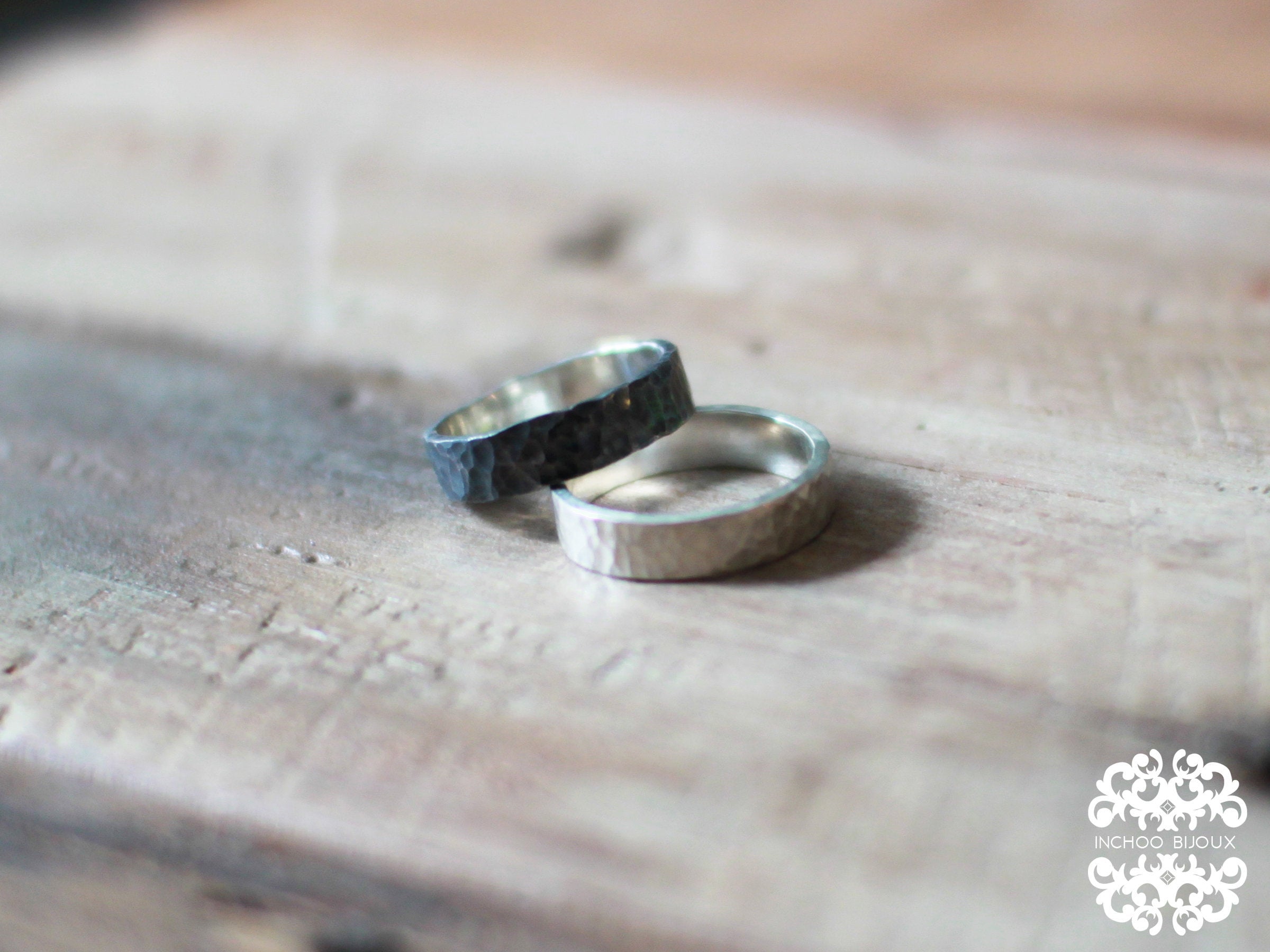 Hammered Textured Silver Mens Wedding Band - Inchoo Bijoux