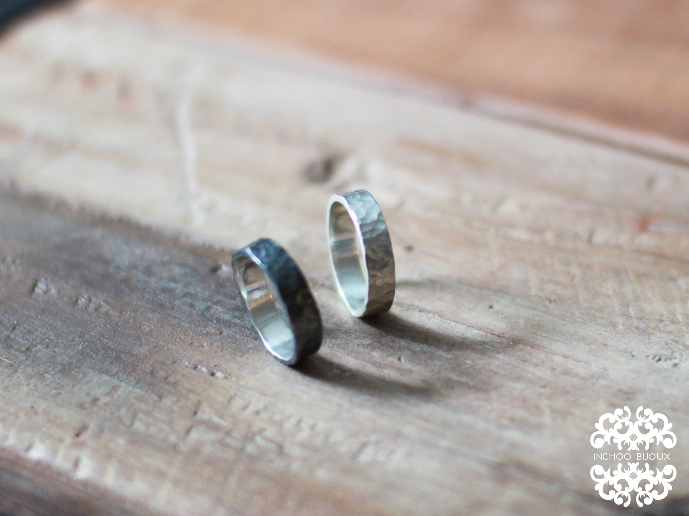 Hammered Textured Silver Mens Wedding Band - Inchoo Bijoux