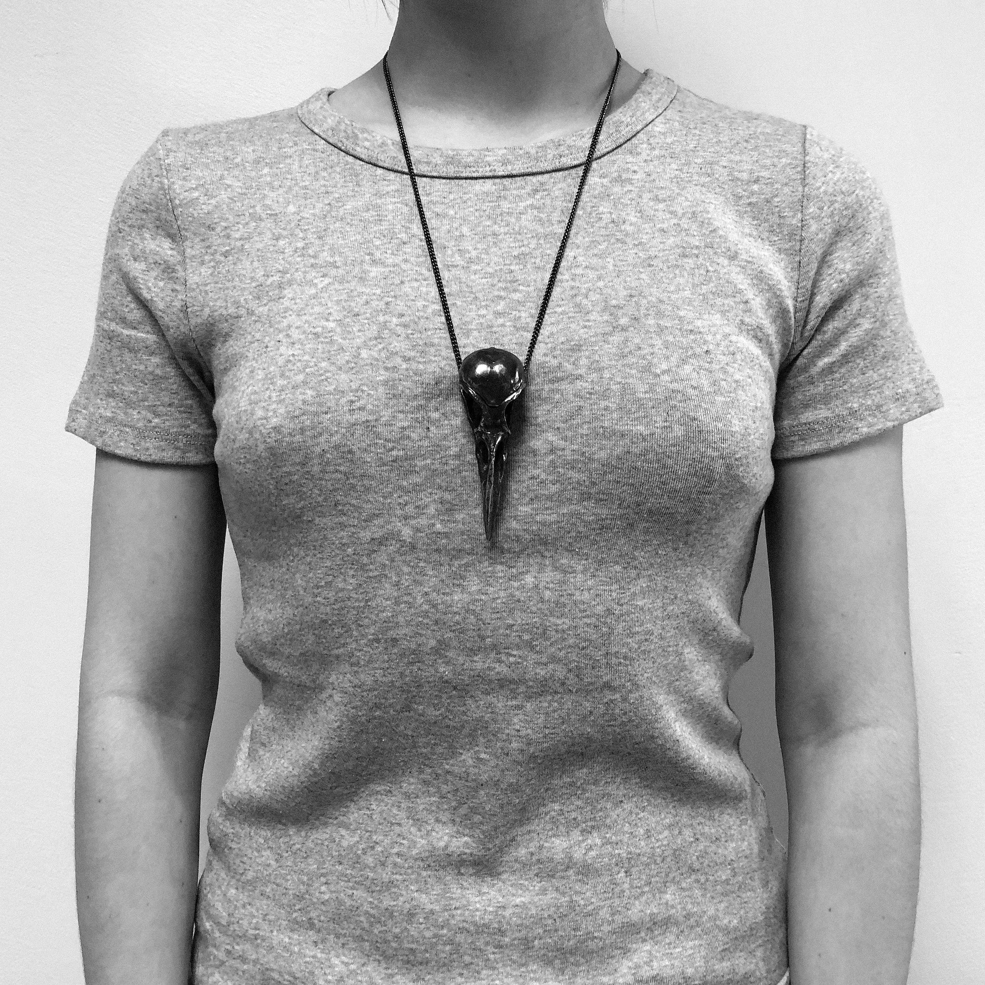 Collier - crow skull locket white bronze - Necklace