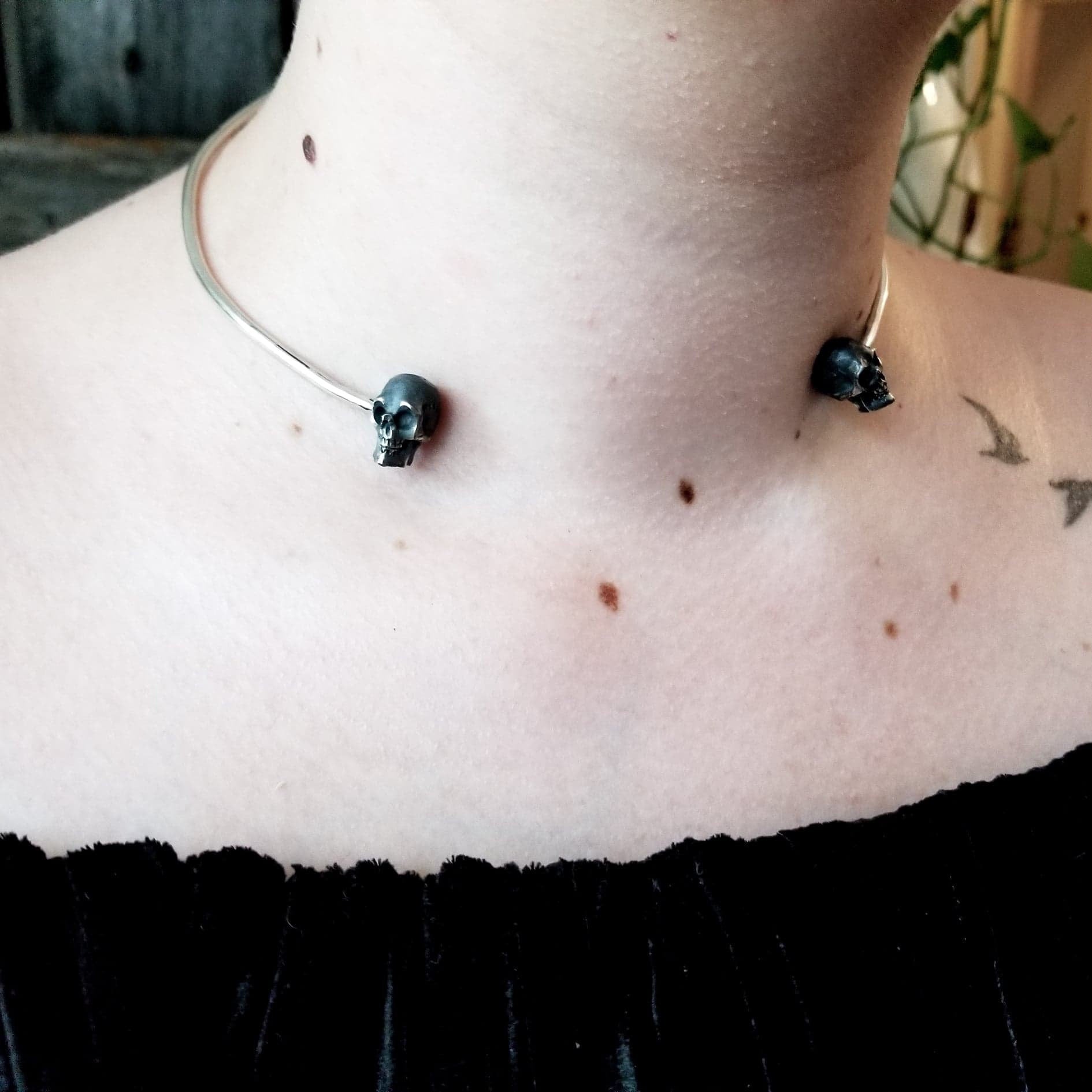 Solid Silver Skull Choker - Inchoo Bijoux