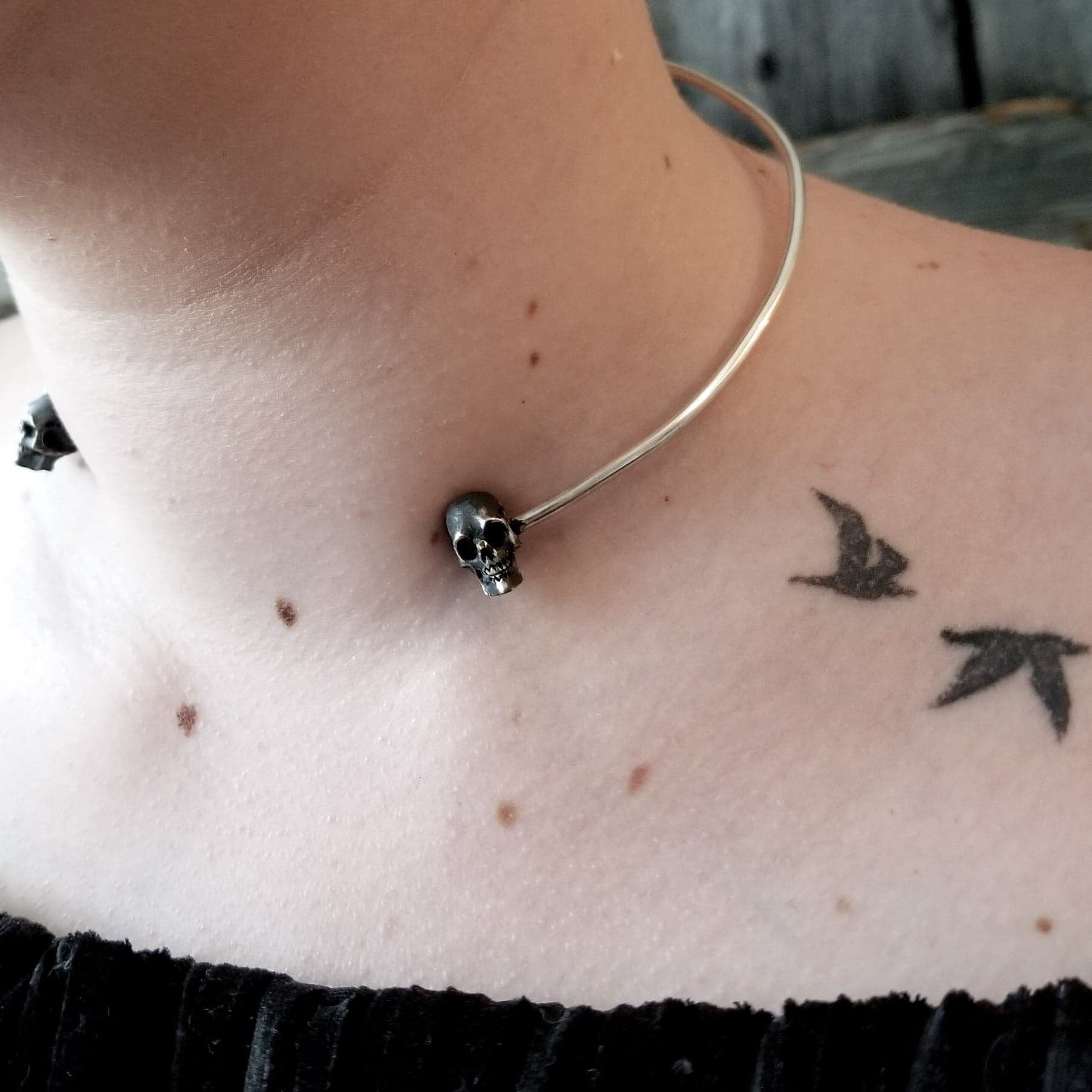 Solid Silver Skull Choker - Inchoo Bijoux