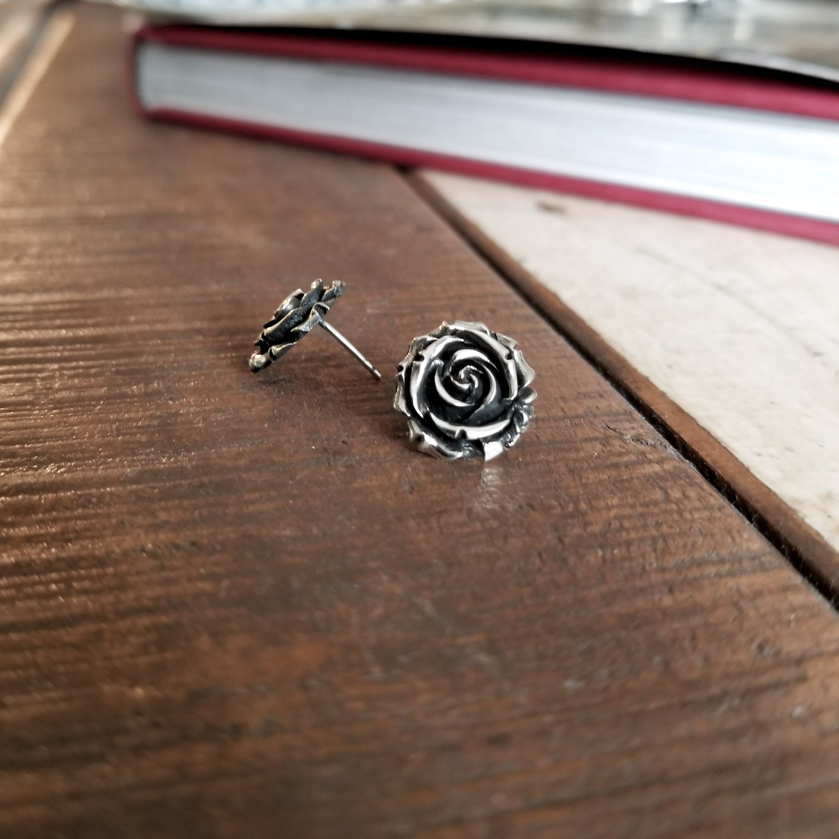 Silver Rose Stud Post Earrings Flower - Inchoo Bijoux