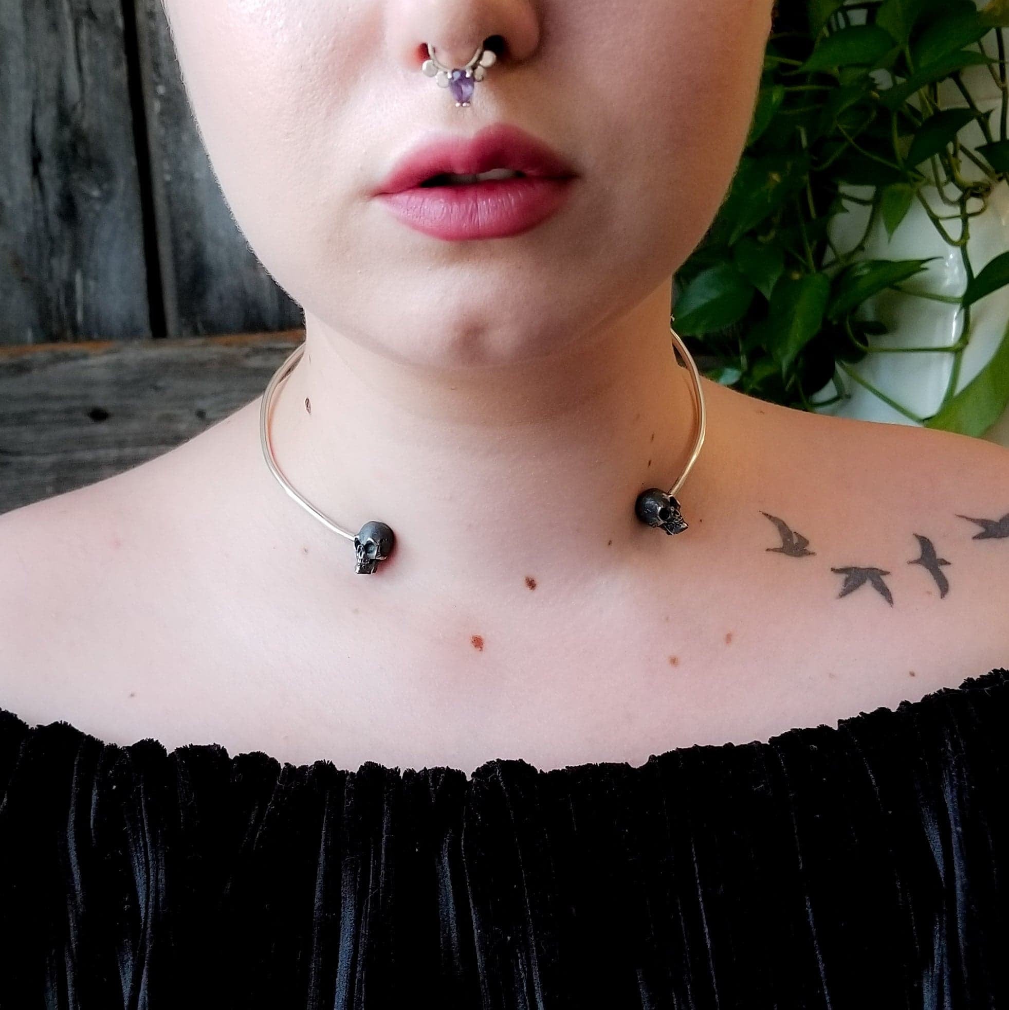 Solid Silver Skull Choker - Inchoo Bijoux