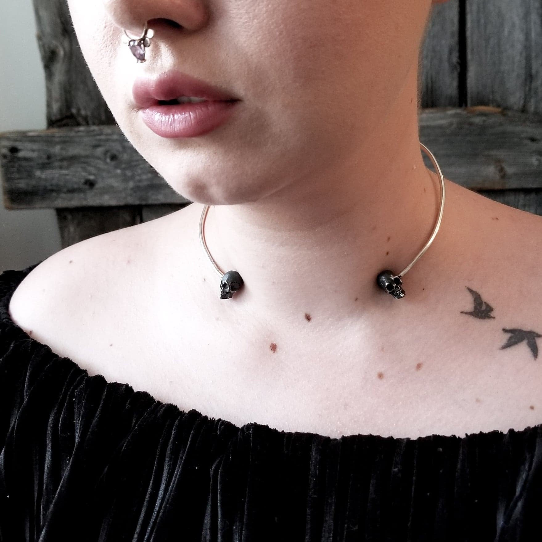 Solid Silver Skull Choker - Inchoo Bijoux