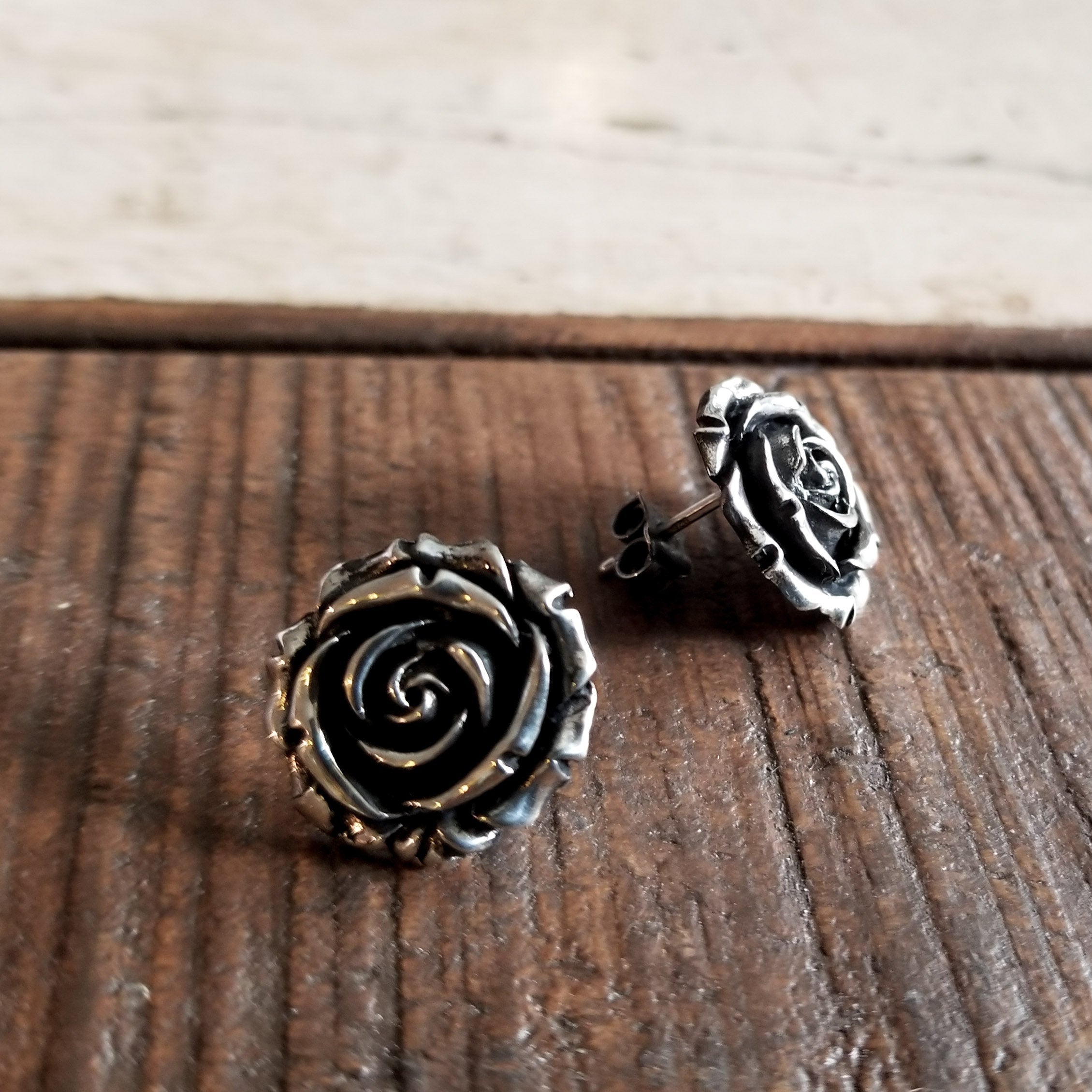 Silver Rose Stud Post Earrings - Inchoo Bijoux