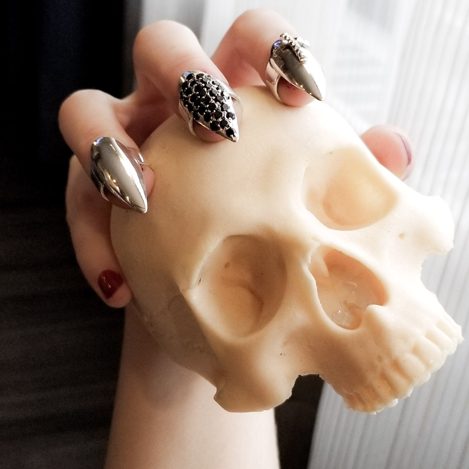 Studded Cross Stiletto Midi Fake Nail Ring Claw - Inchoo Bijoux