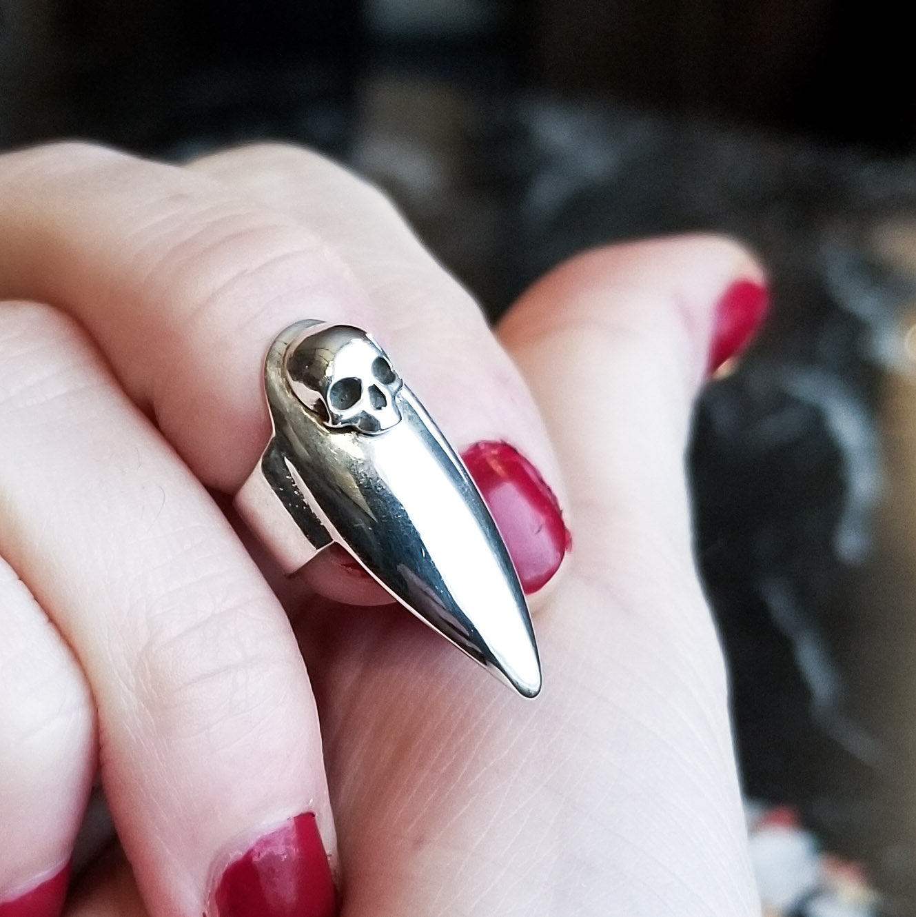 Skull Stiletto Midi Fake Nail Ring - Inchoo Bijoux