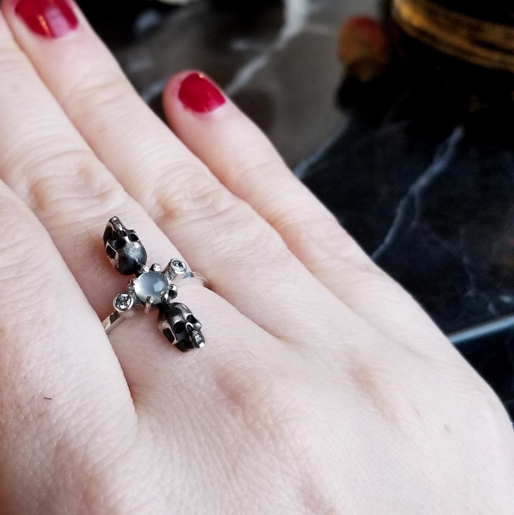 White Moonstone Skull Ring-Ring-Inchoo Bijoux-Inchoo Bijoux